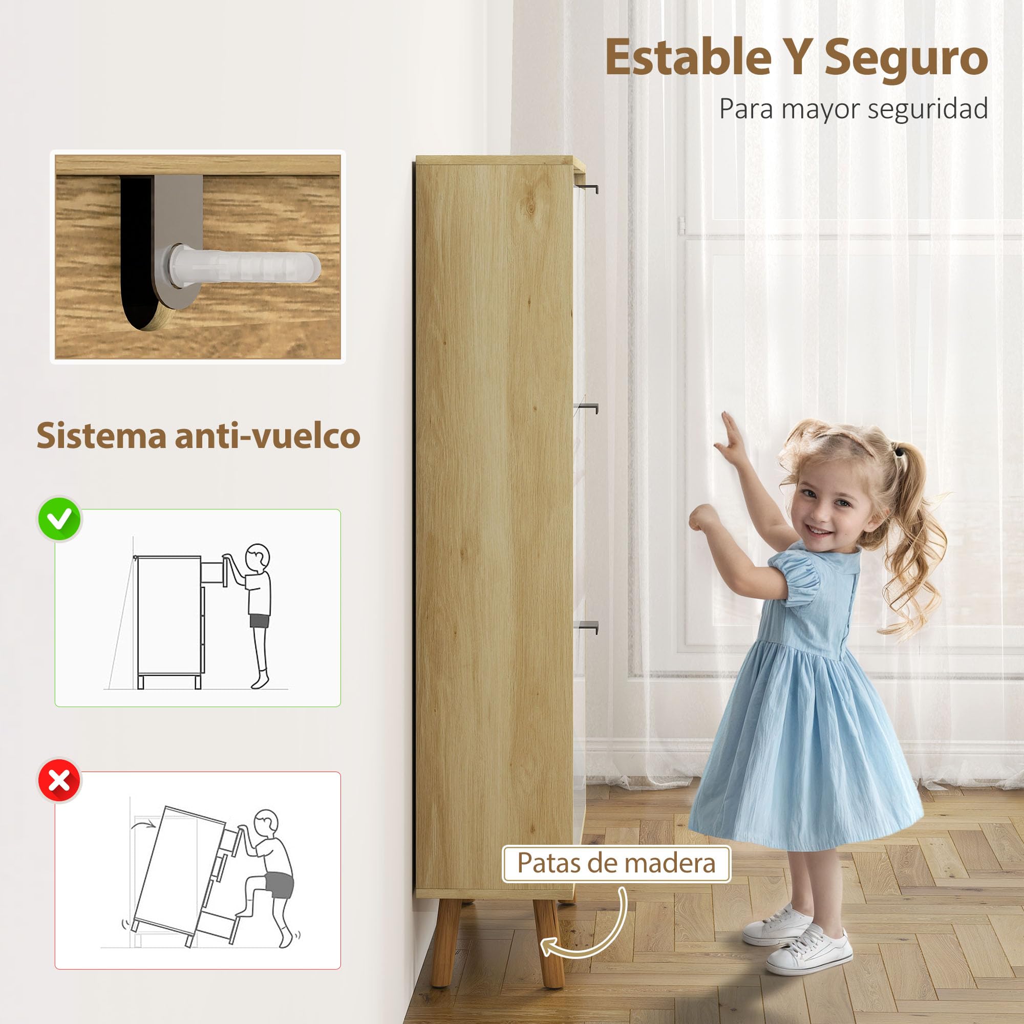 HOMCOM Zapatero Estrecho con 3 Puertas en Blanco Brillo, Zapatero Entrada Recibidor con Estantes Ajustables Patas de Madera, para 18 Pares de Zapatos, 60x24x127 cm Blanco