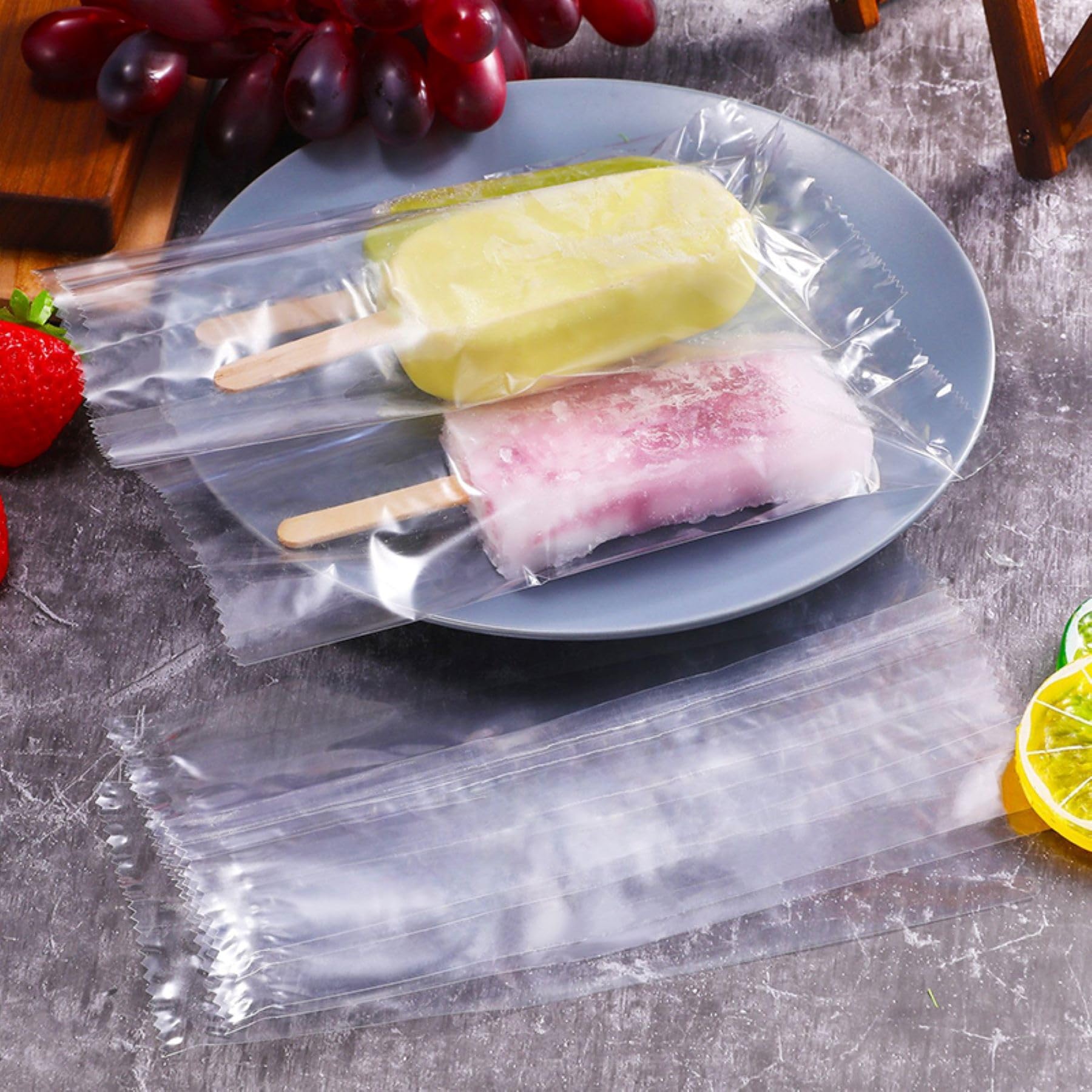 Pack de 200 bolsas transparentes para paletas de hielo de grado alimentario – térmicas, fáciles de usar y resistentes – ideales para polos, helados, caramelos y envasado caliente (12x19CM)