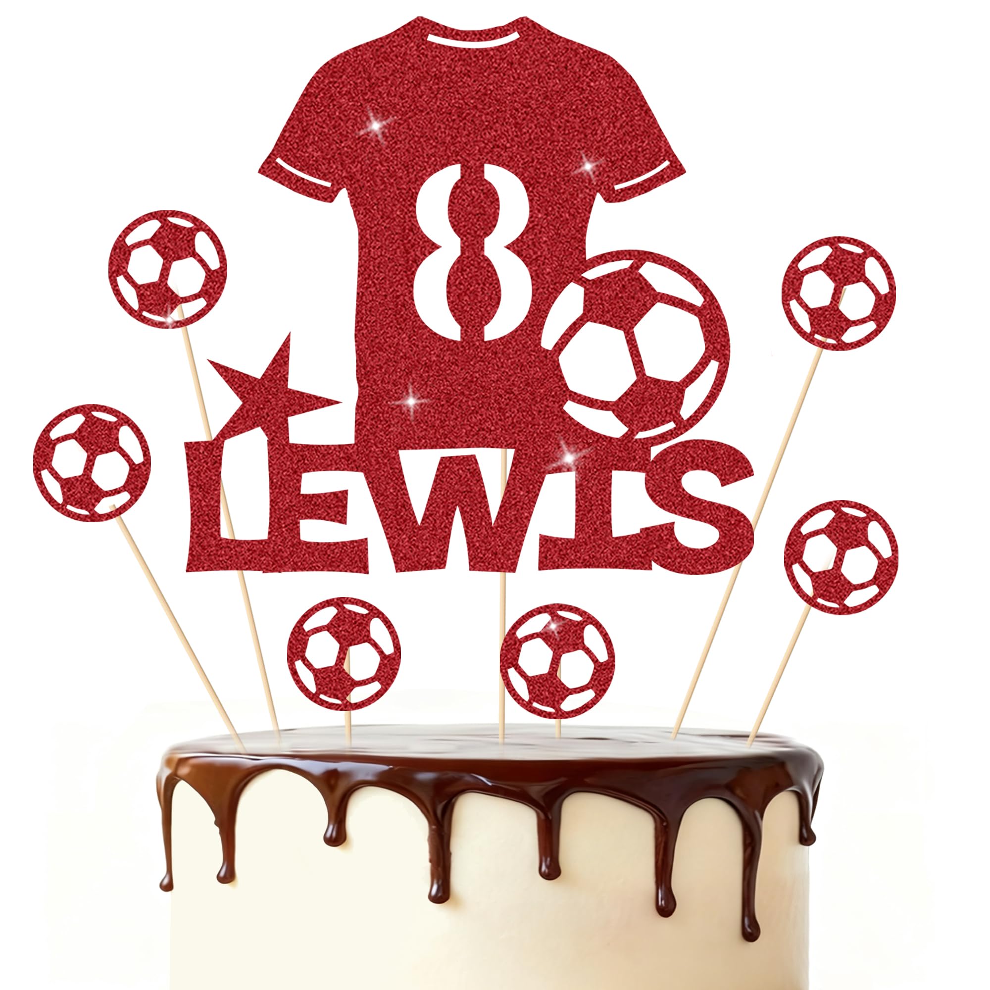 Football Cake Topper Personalised Birthday Cake Decorations Football Gifts for Kids Boys Men Husband Daddy Grandpa Football Lovers Cake Toppers (Red)