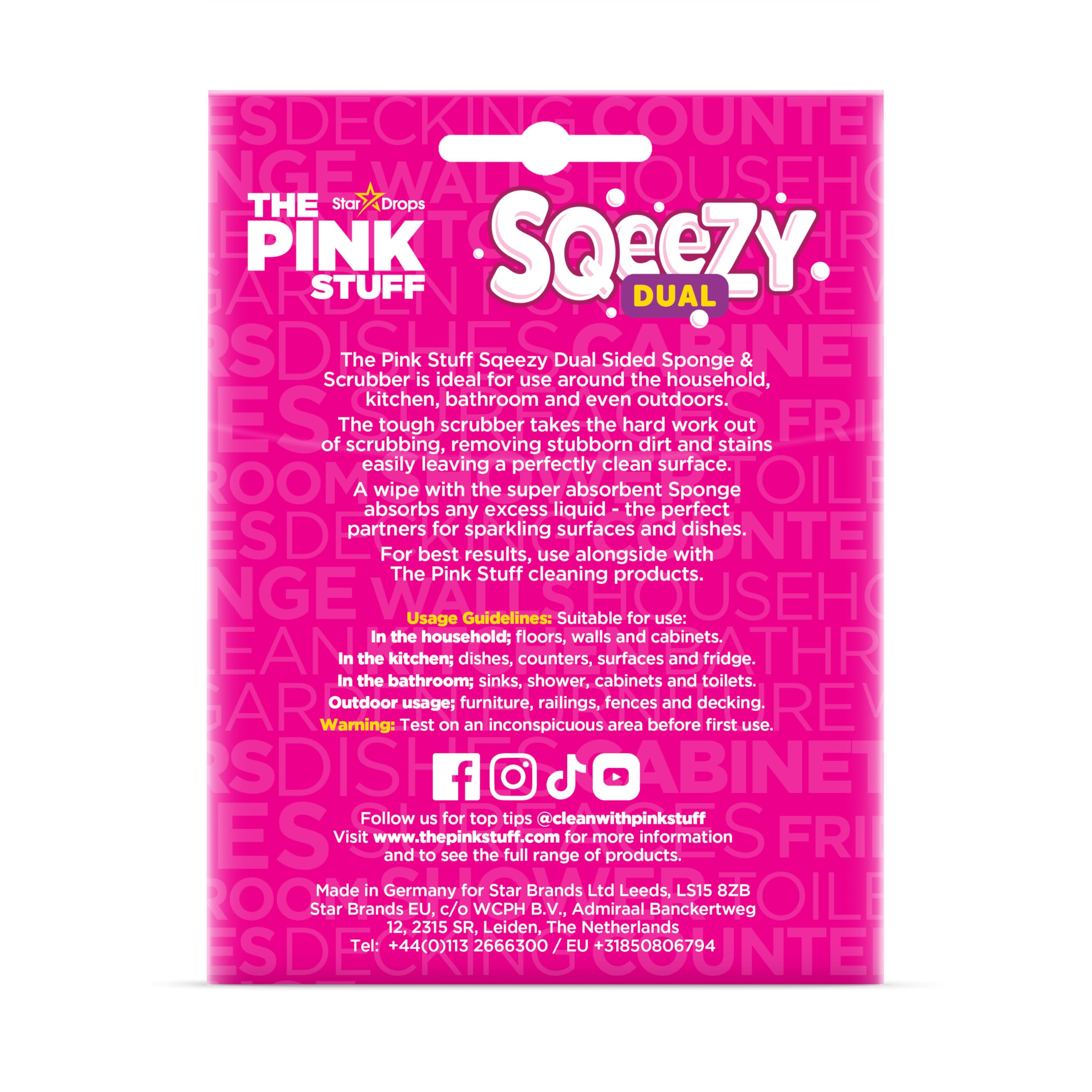 The Pink Stuff SQeeZY Dual Sided Scrubber Sponge - Scratch Free Solution for Ultimate Home Cleaning, Kitchens, Bathrooms, Oven, Outdoor use and more — view 7