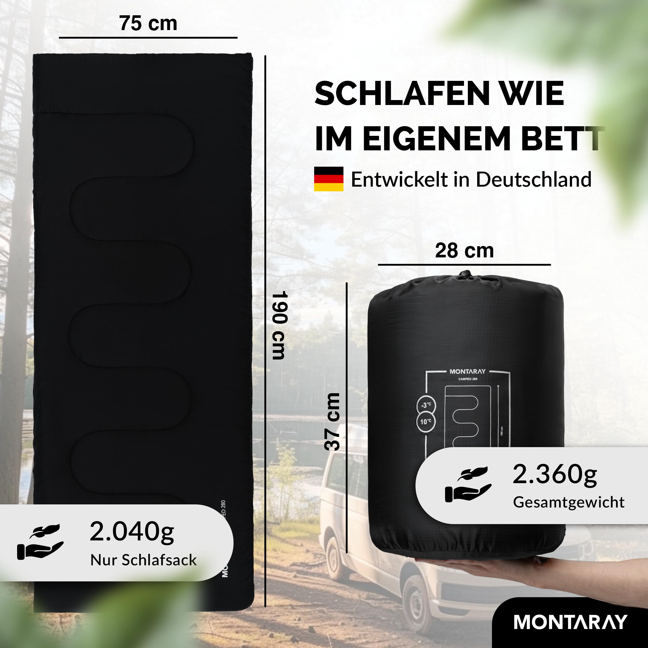 Deckenschlafsack 100% Baumwolle bis -3°C INKL. Kissen - Outdoor Winter-Schlafsack & Sommer-Schlafsack [280GSM] für 3-4 Jahreszeiten (75x190cm) - Hütten-Schlafsack für Damen & Herren (warm)