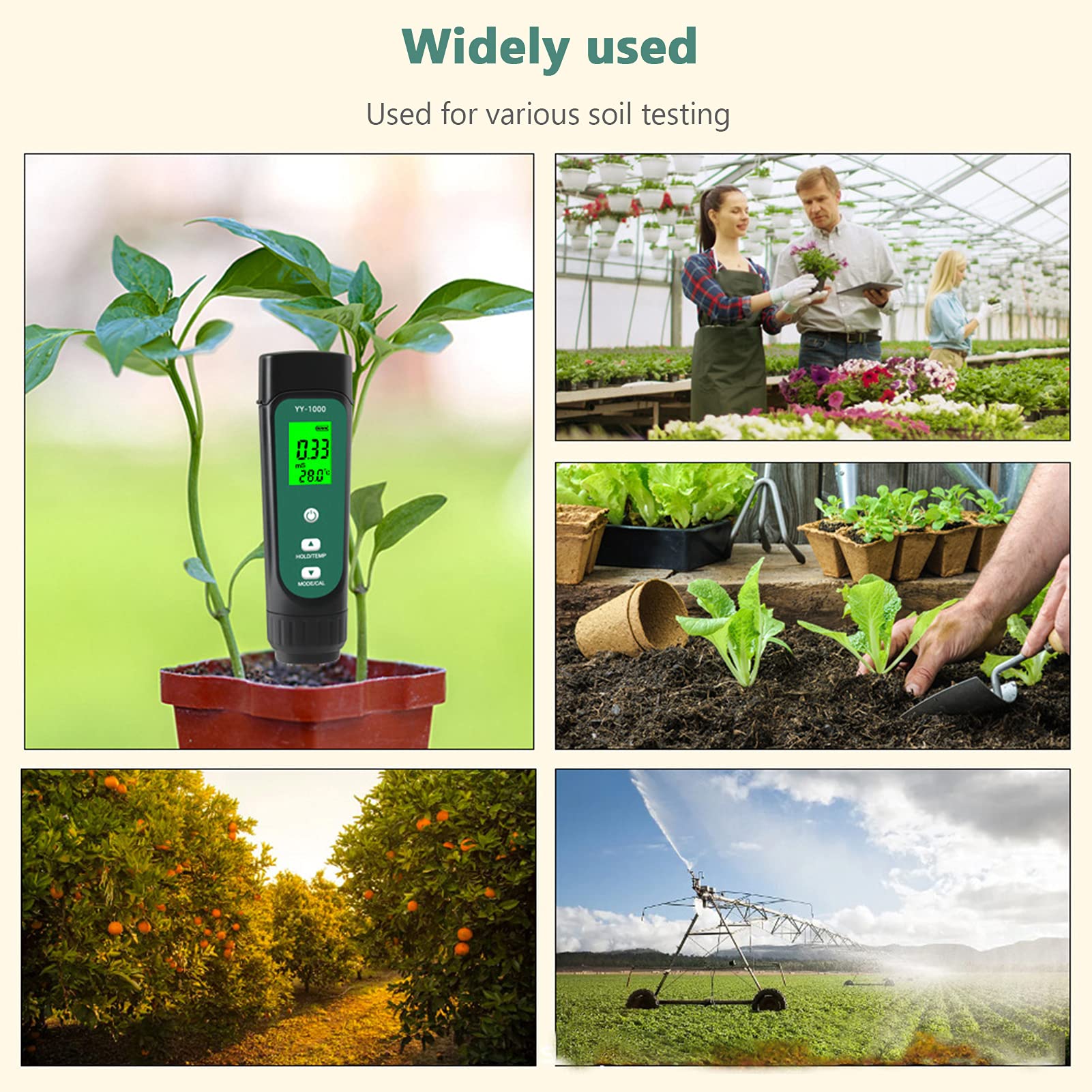 Kavolet Tester di suolo digitale LED,tester di suolo tre in (test di conducibilità/temperatura/umidità CE), tester di terreno ideale per la cura delle piante, giardini, prati e fattorie