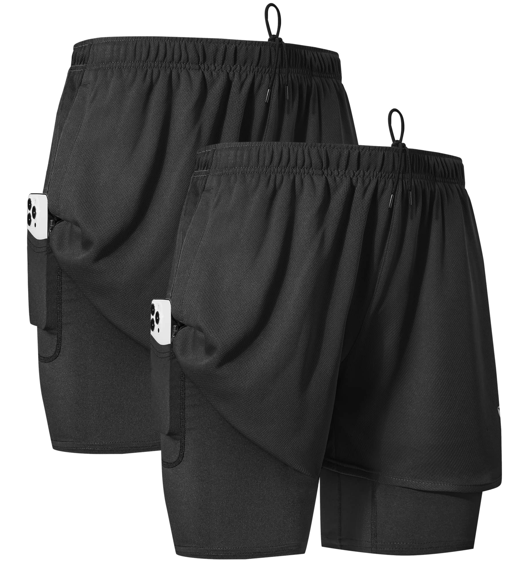 SILKWORLDMen's Workout Shorts Stretch Running Shorts Quick Dry Lightweight Summer Shorts with Zipper Pockets (Pack of 1,2,3)