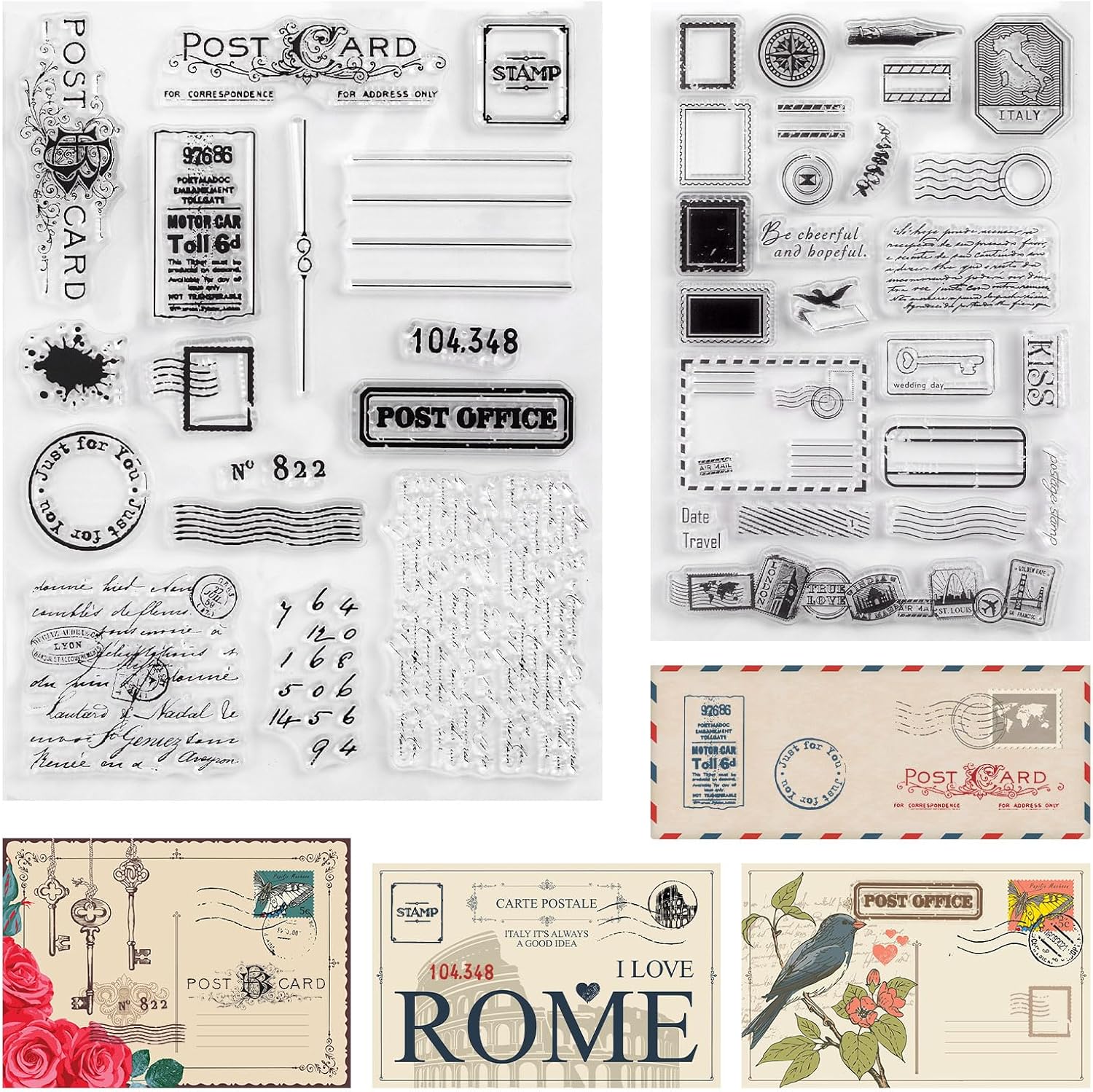 Retro Stamp Silicone Seal，Transparent Stamps Postmarks Postage Postcards Silicone Stamps Card Making Retro Postmark Silicones Clear Stamp Seals DIY Scrapbooks Cards Making Photo Decoration