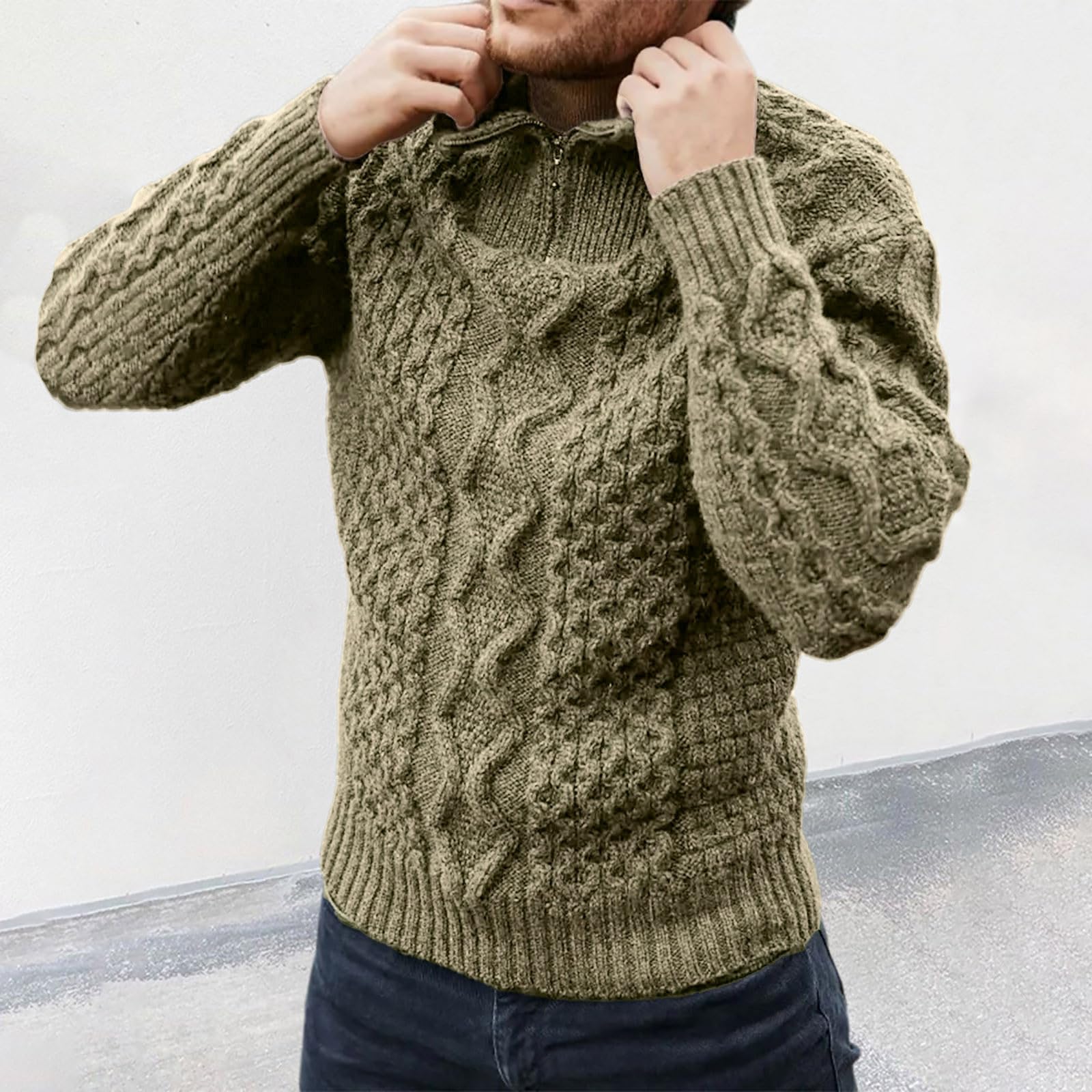 Generisch Jersey de cuello alto con cremallera para hombre