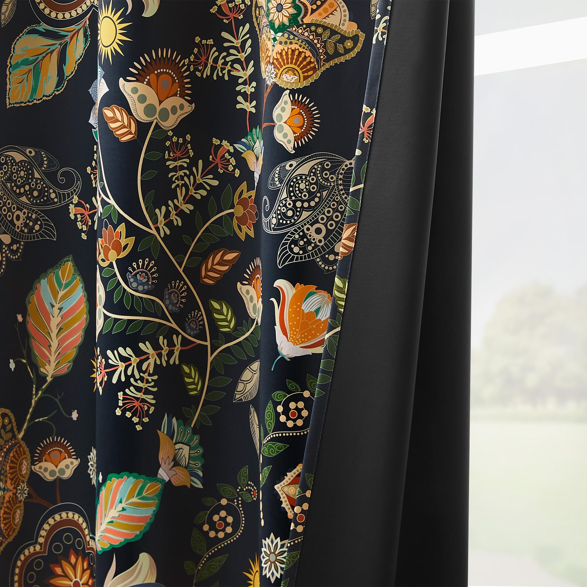 XiDi Navy Blue Floarl Blackout Curtains for Bedroom 102 Inch Drop Plant Printed Boho Modern Farmhouse Vintage Eyelet Thermal Insulated Curtain Window Drapes Decor 2 Panel Sets Navy Blue52/102