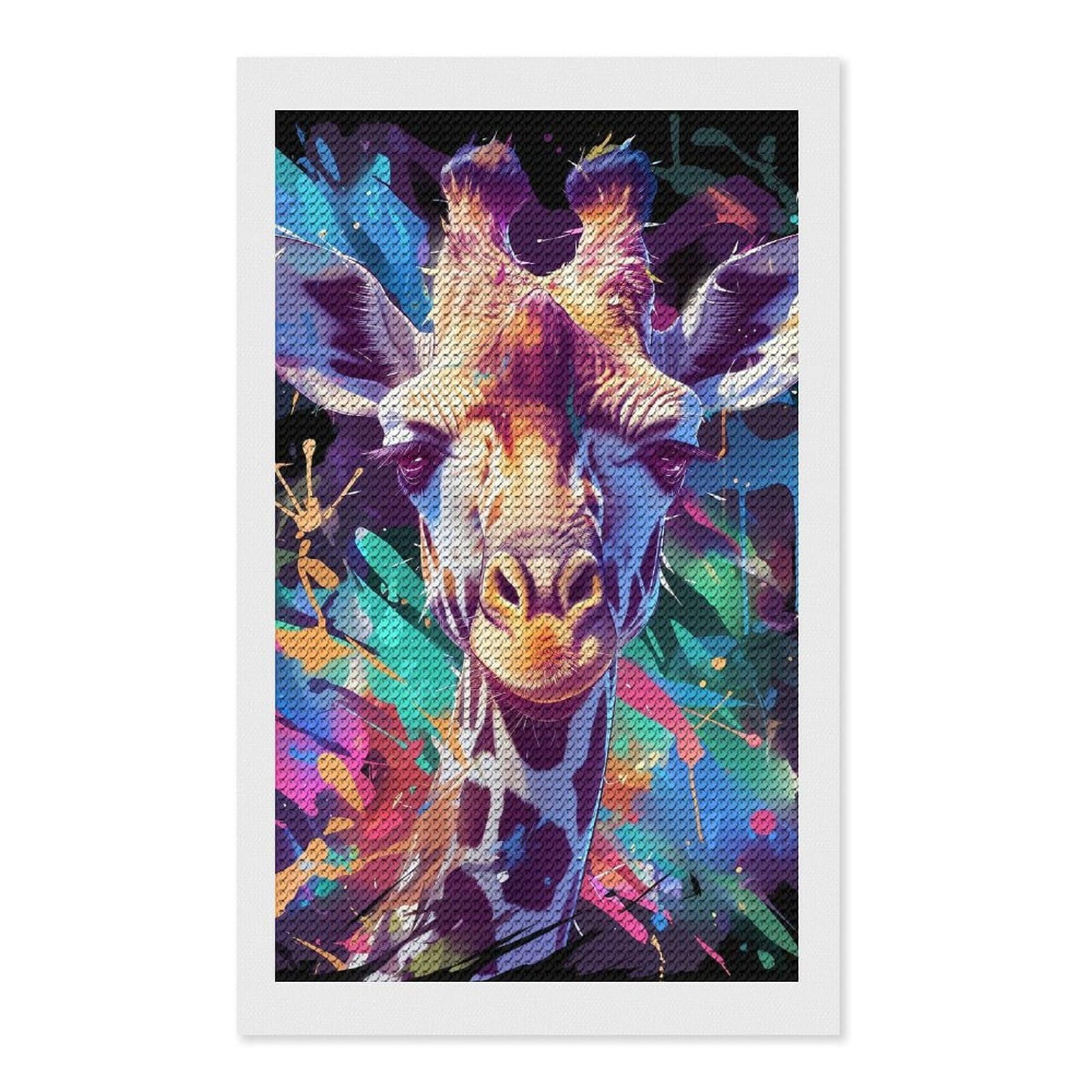 Junmoney Colorful Giraffe Portrait(7) DIY Diamond Art Canvas Kit 12"x20", for Teens, Finish and Display, Holiday Gift Idea, Vintage Style Decor