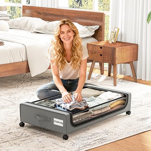 Miniatura 8 de GoMaihe Almacenamiento debajo de la cama con ruedas contenedores de almacenamiento XXL debajo de la cama con tapas, contenedores rodantes para ropa