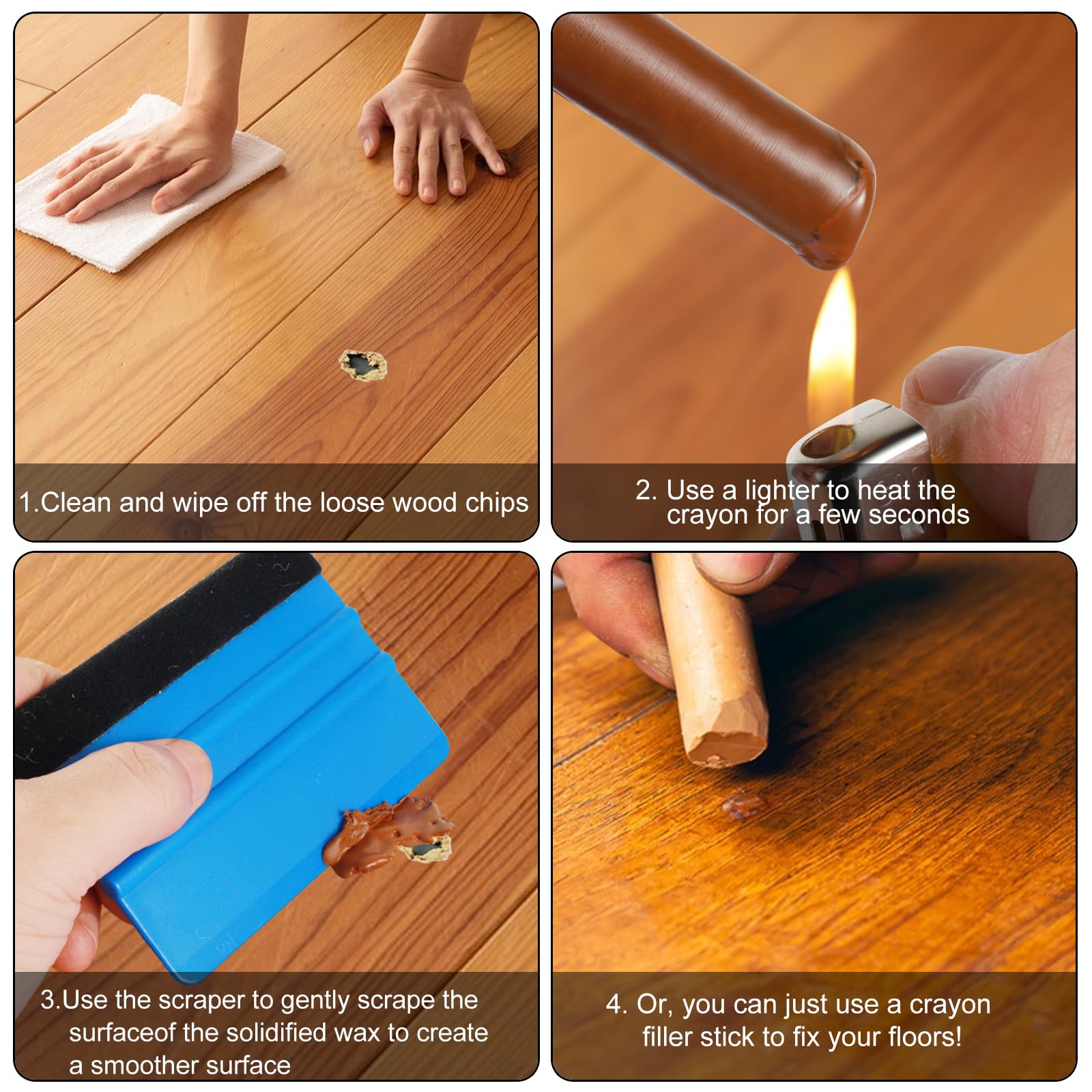 Kit Riparazione Graffi Legno - 6 Bastoncini Cera, Con Raschietto, Per Pavimenti E Mobili - Foto 8