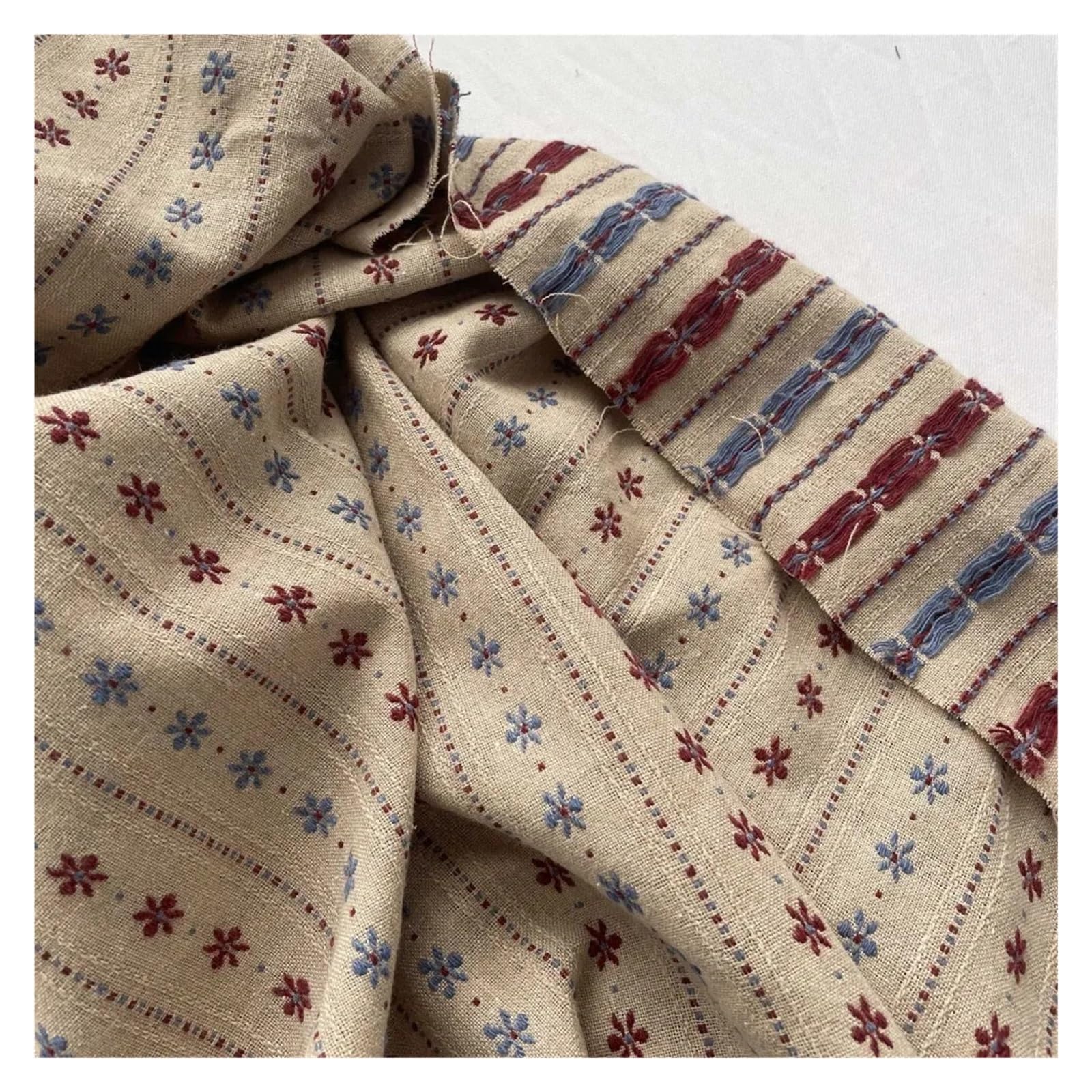 Popeline Di Cotone A Righe Tessuto di cotone da cucito con stampa floreale a strisce di colore beige(140x300cm)