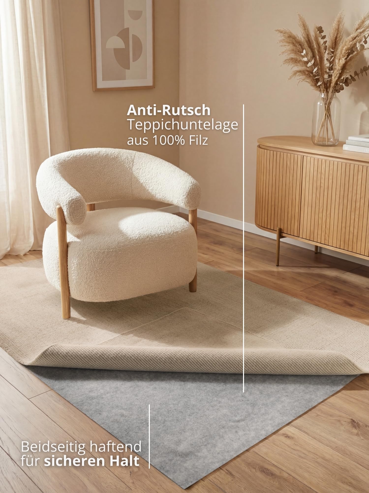 Hanse Home Base - Teppich Unterlage Grip, rutschfestes Teppichpad, Anti-Rutsch-Matte dünn, zuschneidbare Rutschmatte, Teppich Stopper, Universeller Gleitschutz für Boden, Schubladen - Grau, 240x330cm