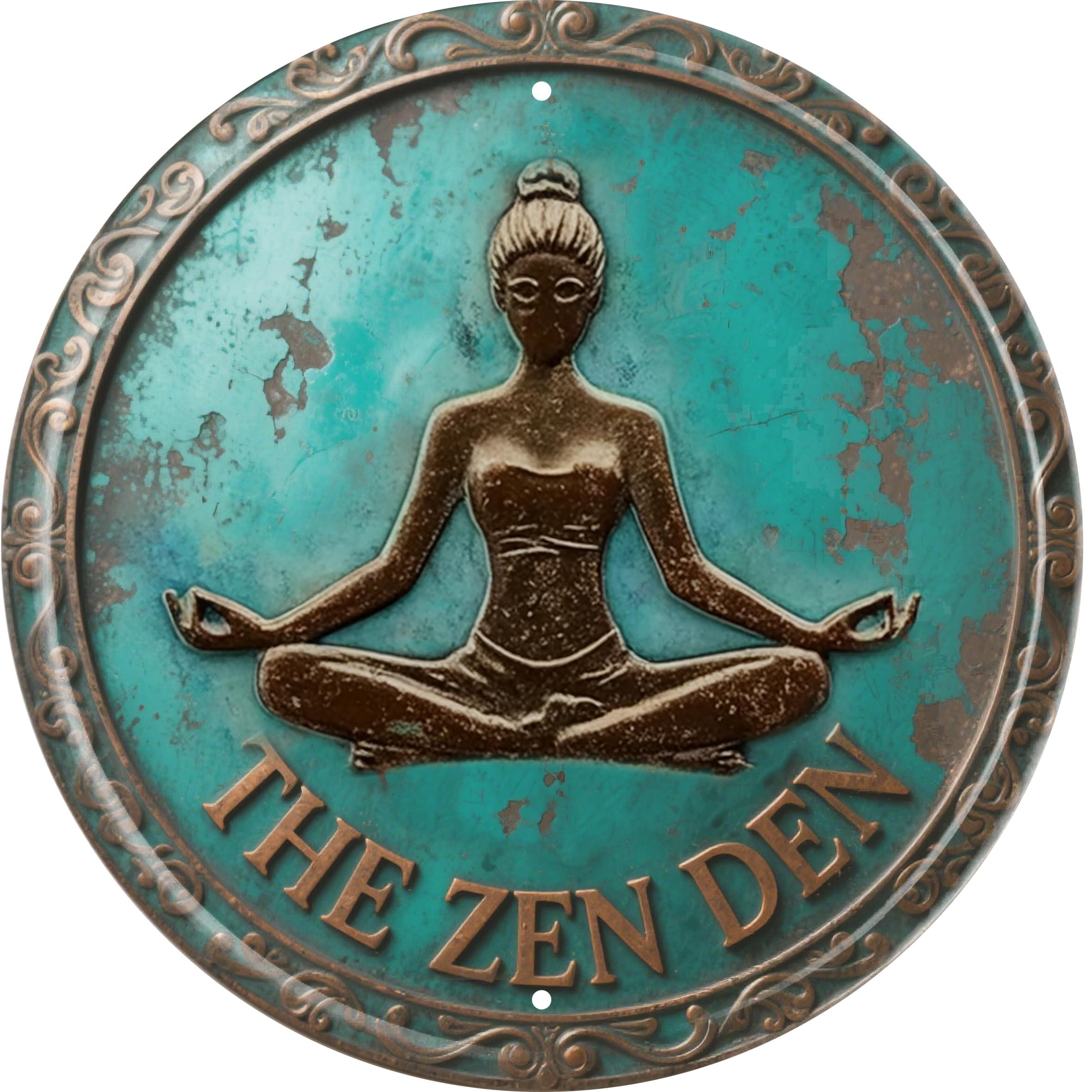 Aimlayton The Zen Den Metal Sign 8x8in Boho Meditation Plaque for Yoga Room Spa Bathroom Calming Decor
