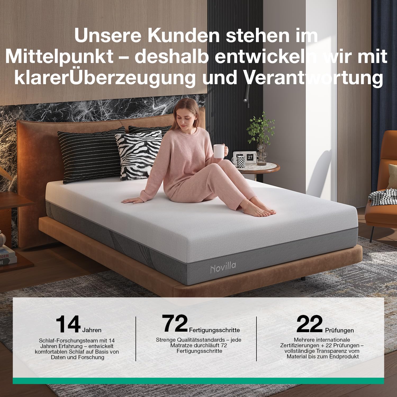 Novilla Matratze 140x200 cm, 2 in 1 Härtegrade H3 & H4, Kühlende & atmungsaktive 9-Zonen-Schaummatratze, atmungsaktiv & temperaturregulierend Kaltschaummatratze, Öko-Tex Zertifiziert, Höhe 25cm