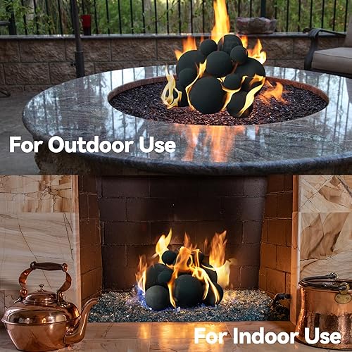 Miniatura 110 de Skyflame Juego de 6 bolas de fuego de cerámica, juego de 6 piedras redondas para fogatas o accesorios de chimeneas de interior y exterior, 5 Gris