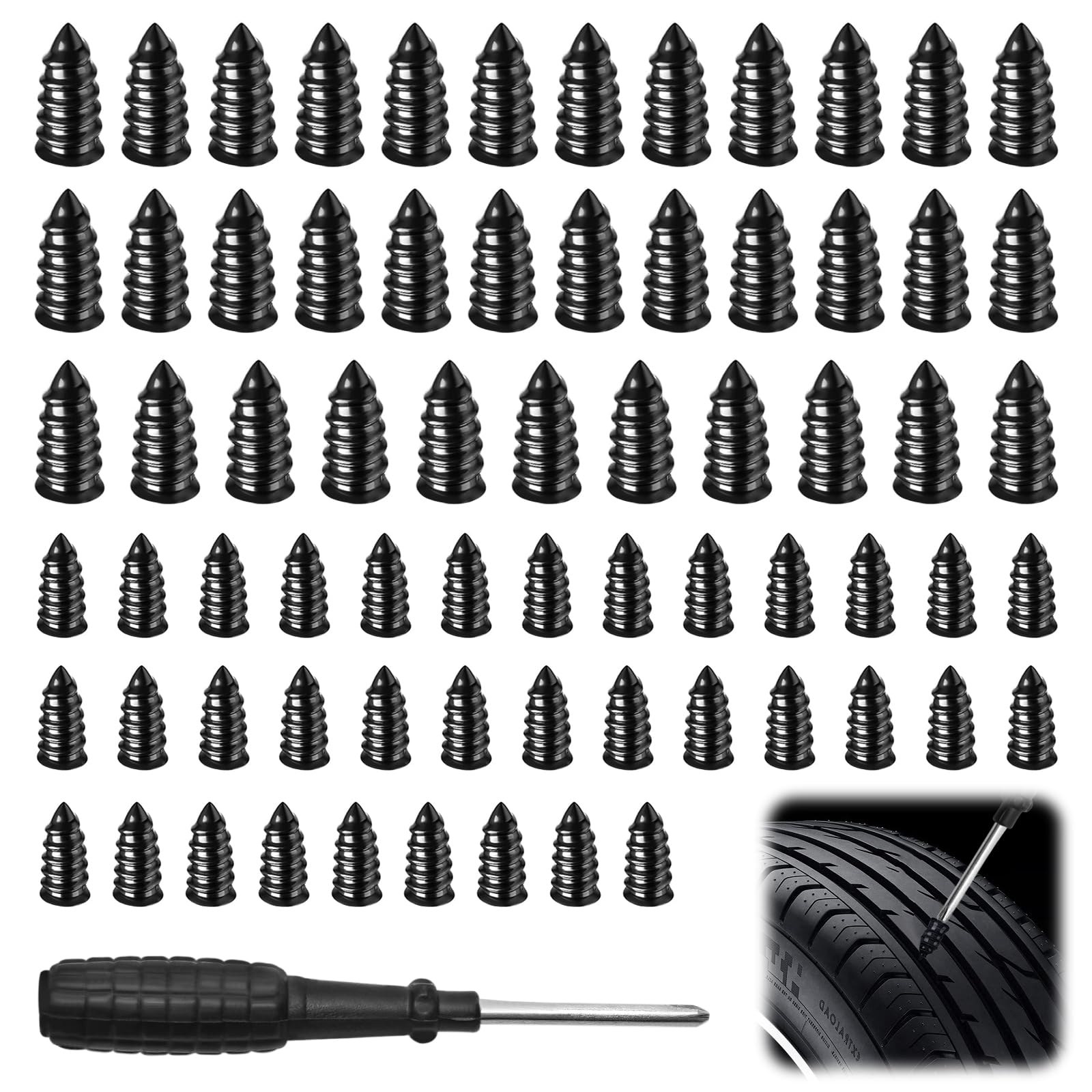 FL HUA 70 Pcs Tire Screws, Vacuum Tyre Repair Nail Kit with Screwdriver, Tyre Repair Kit Rubber Nails Fast Self-Service for Bike Auto Motorcycle Truck