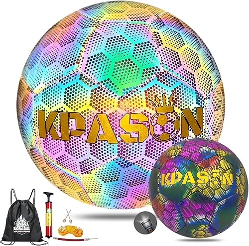 KPASON Balón de fútbol, balón de fútbol holográfico reflectante brillante, regalo para niños, niñas, jóvenes, hombres, entrenamiento de fútbol en