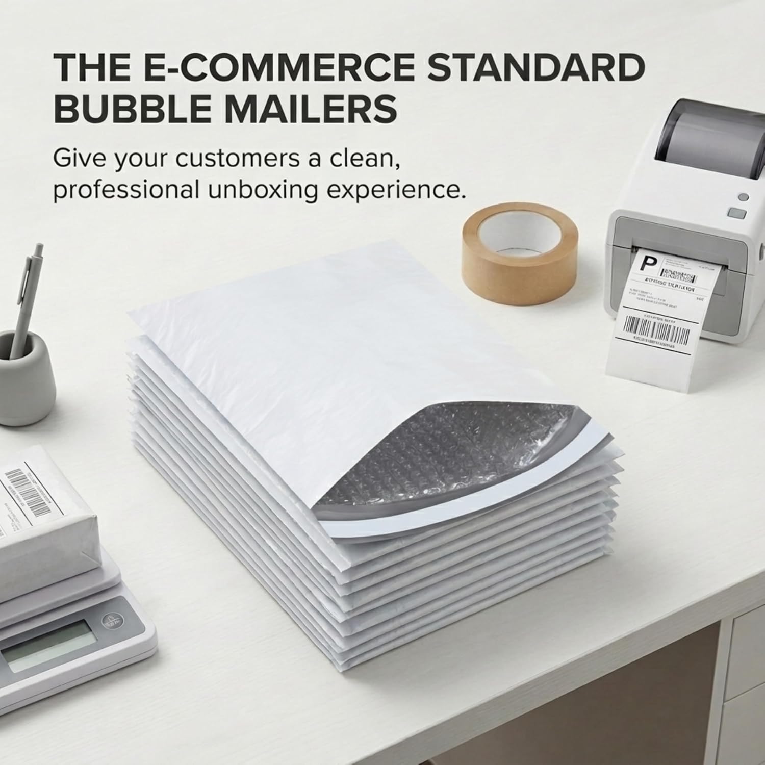 BOX USA White Poly Bag Mailer Bubble Lined, 8.5"L x 12"W, Pack of 25 | Self-Sealing Durable Plastic Envelope for Secure Shipping, Packaging, & Storage, Ideal for Personal & Small Businesses, 8.5x12