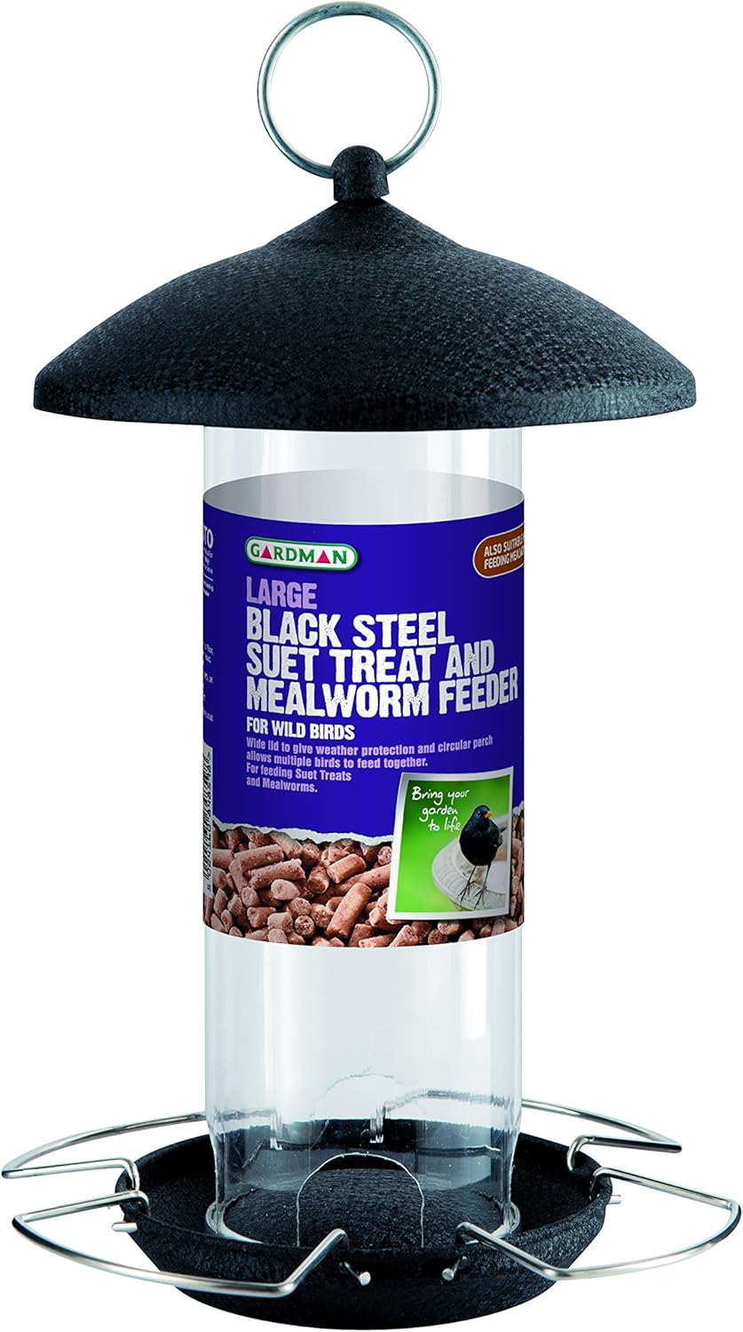 Gardman A01526 Black Steel Suet Treat and Mealworm Bird Feeder,9 x 9 x