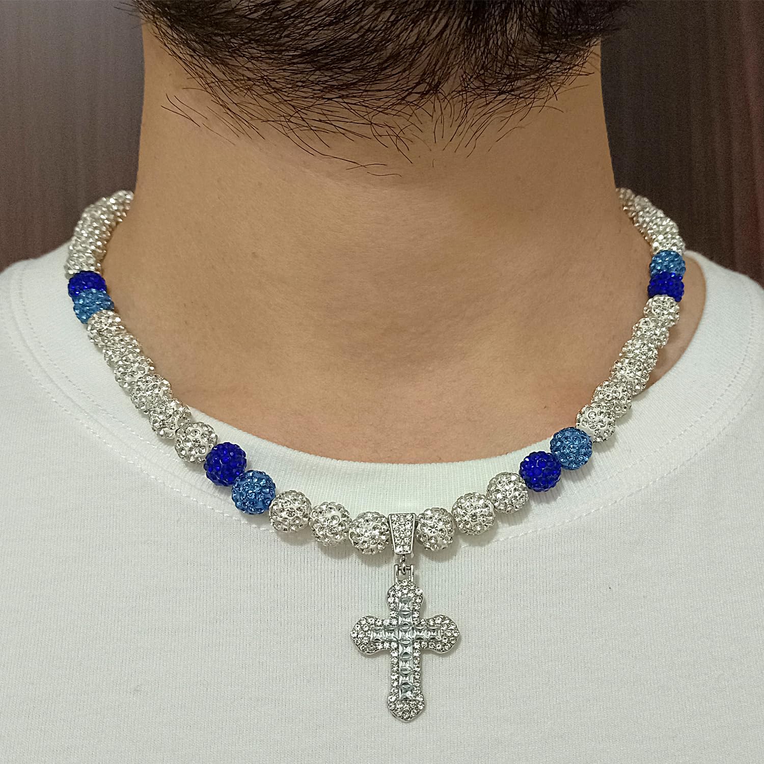 Baseball Necklace for Boys Men Bling Ice Collection Cross Pendant Necklace for Women Rhinestone Clay Beaded Discoball Accessories Gifts for Baseball Team Players Lovers - Image 3