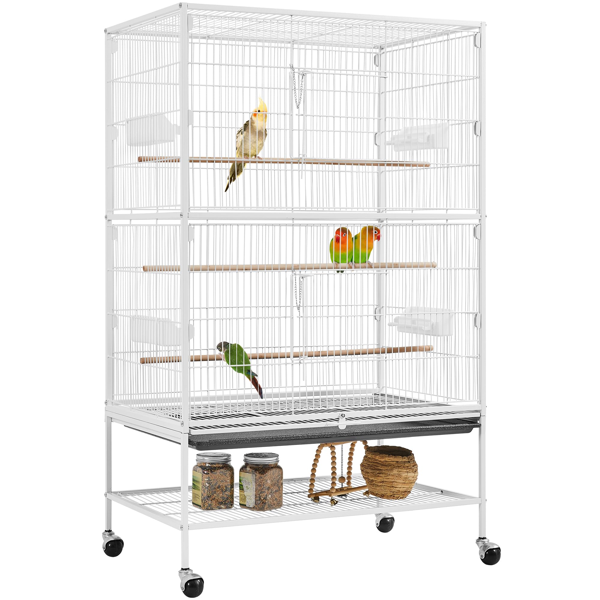 Yaheetech 132cm Large Parrot Bird Cage for Cockatiel Lovebird Durable Frame With Perch Stand and Wheels White