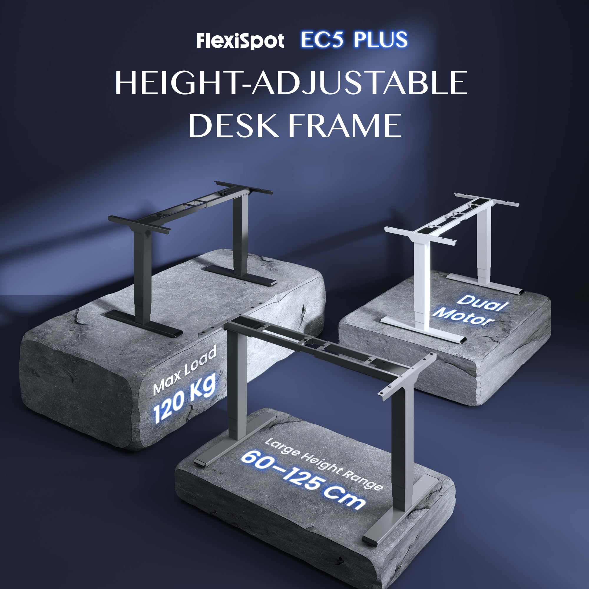 FLEXISPOT EC5 PLUS Scrivania Regolabile in Altezza con 2 Motori Potenti, Telaio a 3 Livelli, Scrivania Standing Desk Elettrica con Tastiera Intelligente, Capacità di Carico 120 kg.