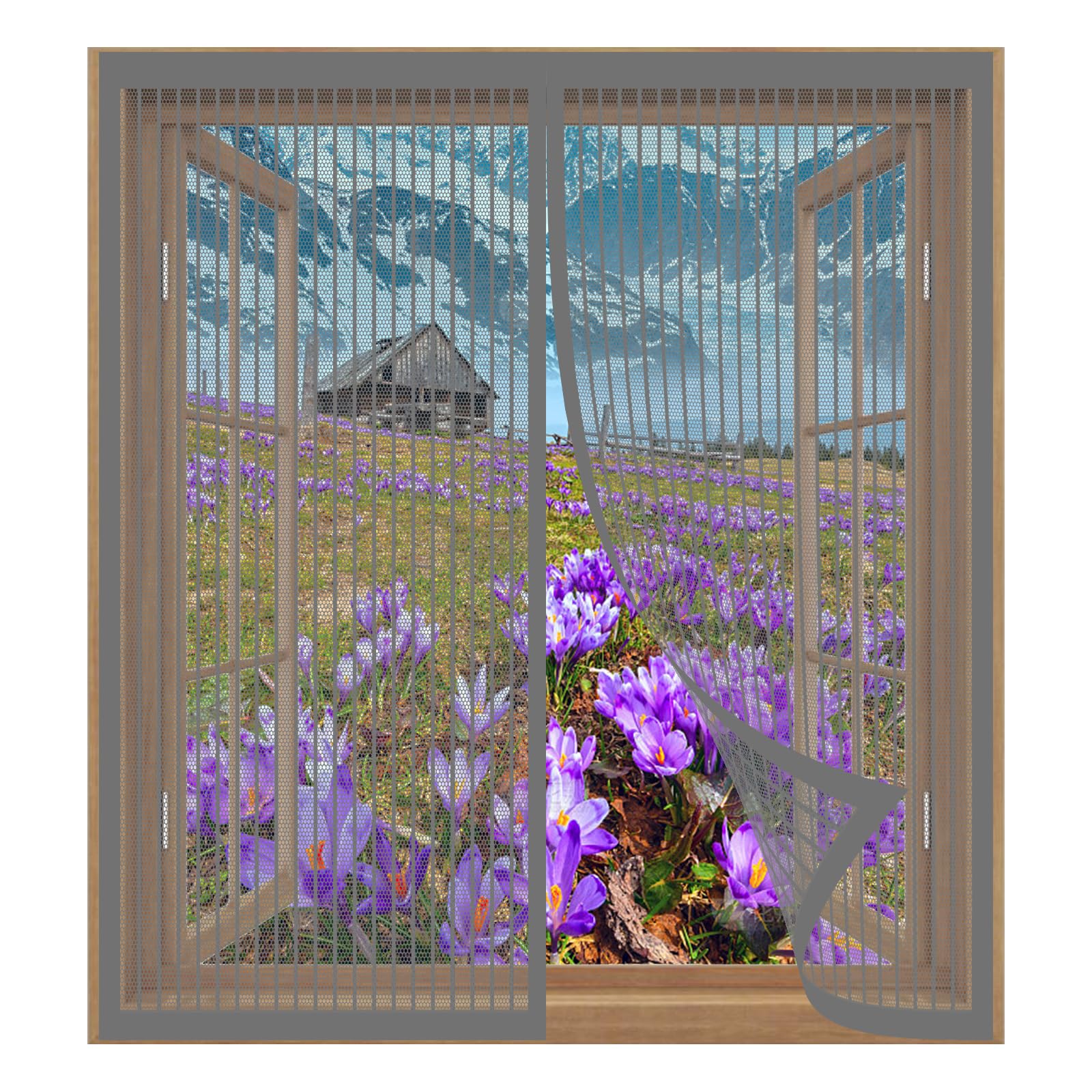 Magnetic Fly Screen Window 117 x 95 cm Easy Installation No Drilling Or Screwing Transparent Insect Screen Mosquito Bug Protection for Windows Nets to Keep Bugs Out, Grey