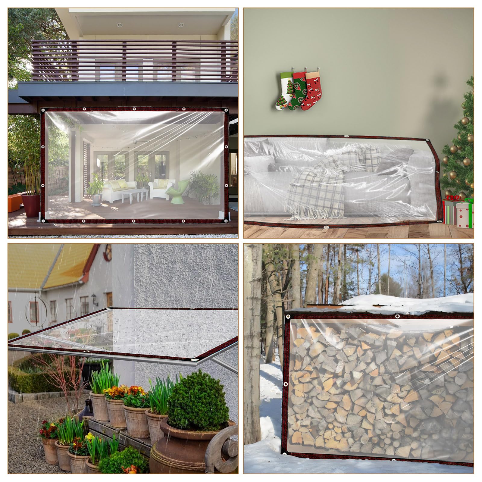 Bâche transparente, imperméable, 3,5 x 4 m, avec œillets pour balcon, protection contre la pluie, bac à sable, bâche transparente pour meubles de jardin/bâche de terrasse