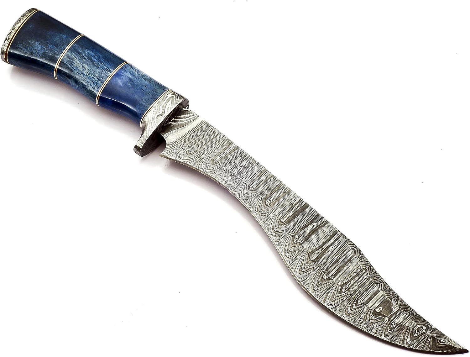 Nooraki - Handmade Damascus Steel Fixed Blade Kukri Knife with Leather Sheath, Full Tang Multipurpose Knife with Coloured Camel Bone Handle for Hunting, Hiking, Camping, Survival, 14.5" Length -MK114