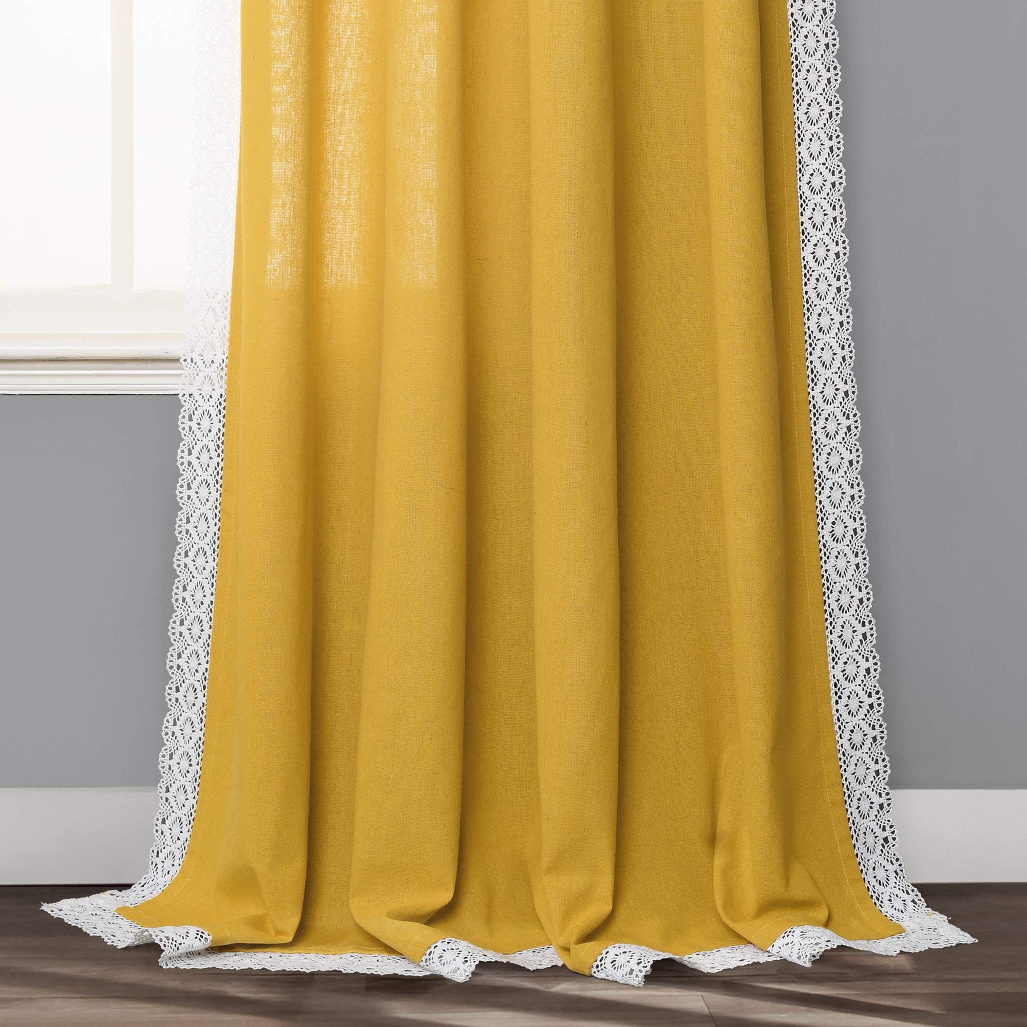 Lush Decor Rosalie Paire de Rideaux de fenêtre Style Rustique pour Salon, Salle à Manger, Chambre à Coucher 213,4 x 137,2 cm Jaune 213,4 x 137,2 cm