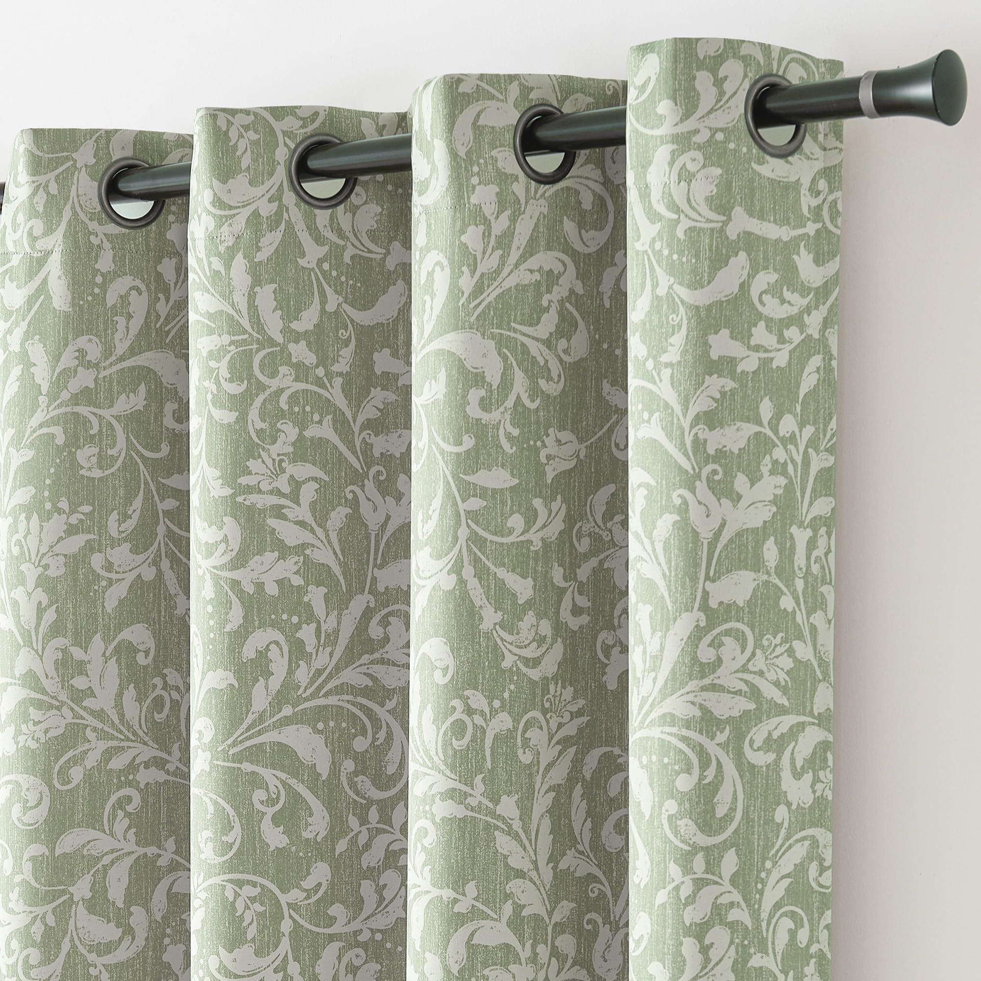 jinchan 80% Blackout Curtains for Bedroom, Farmhouse Drapes with Scroll Floral Patterned for Living Room, Grommet Top Thermal Insulated Curtains,