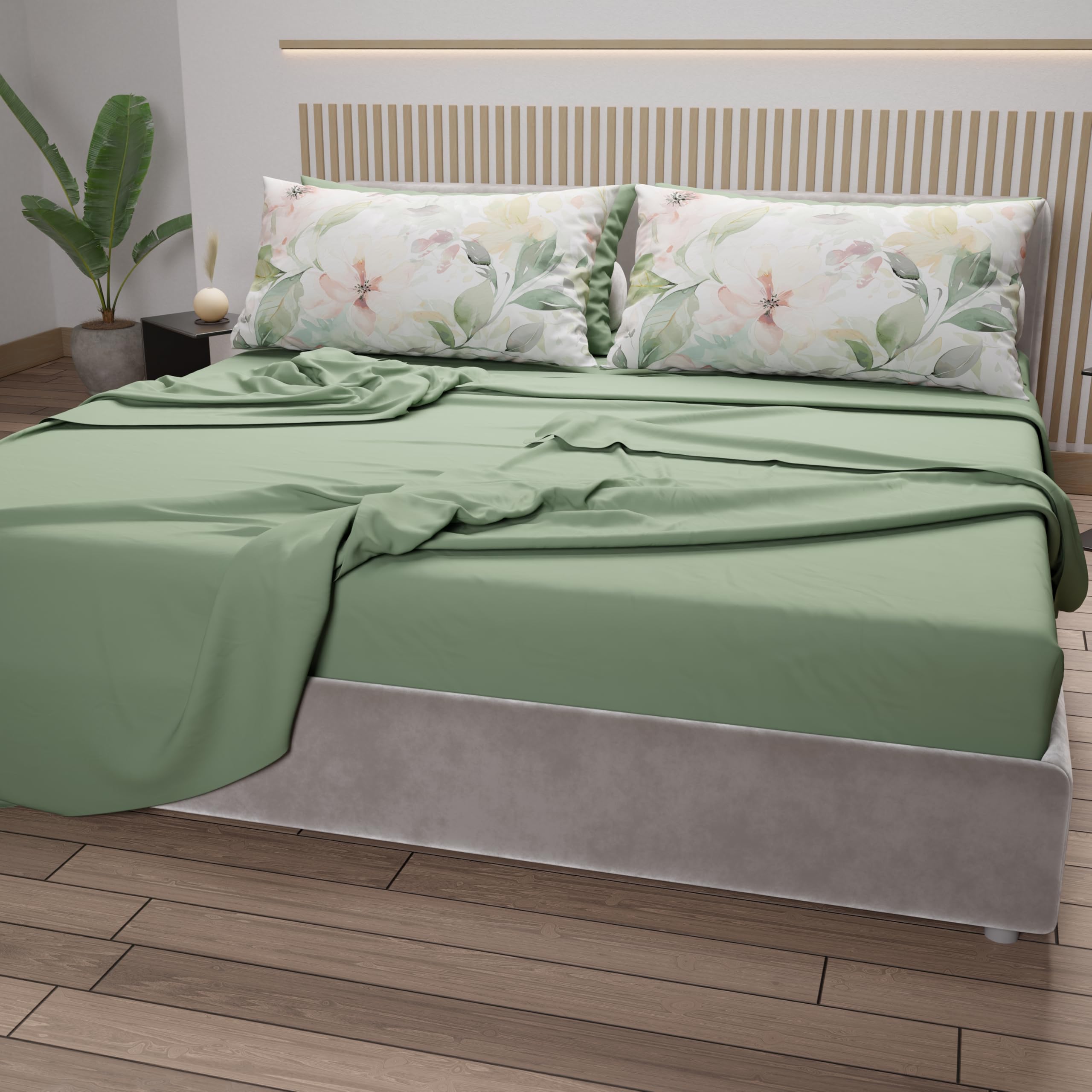 PETTI Artigiani Italiani, Cotton Sheets with Pillowcases in Digital Print, Single Bed Sheet, Single Bed Set, Floral 143 Sage - Image 4