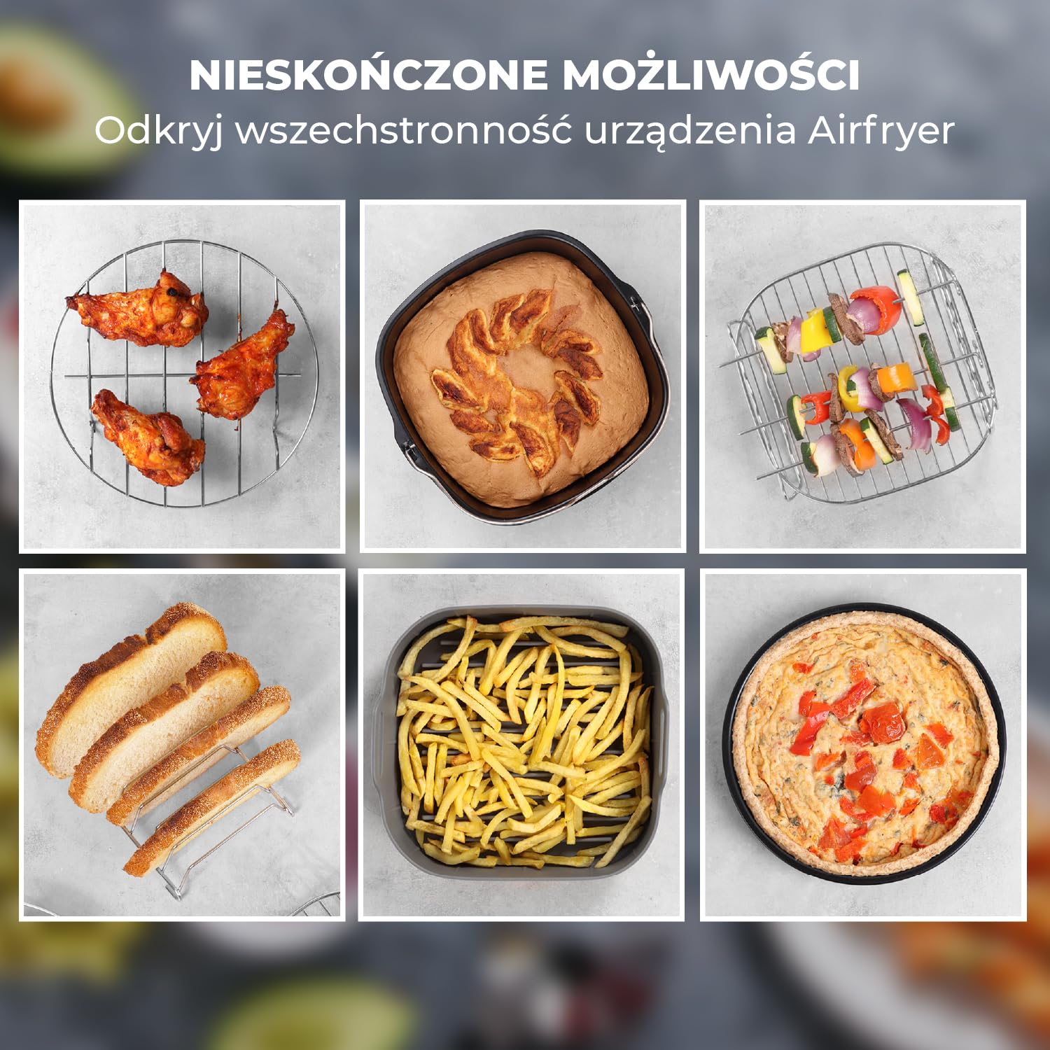 Frytkownica Akcesoria – 19-Teiliges – Nadaje się do frytownic XL i XXL, Philips, Cosori 5,5 l, Ninja, Cecotec, Tefal, Princess – Zawiera silikonową formę i e-książkę z przepisami