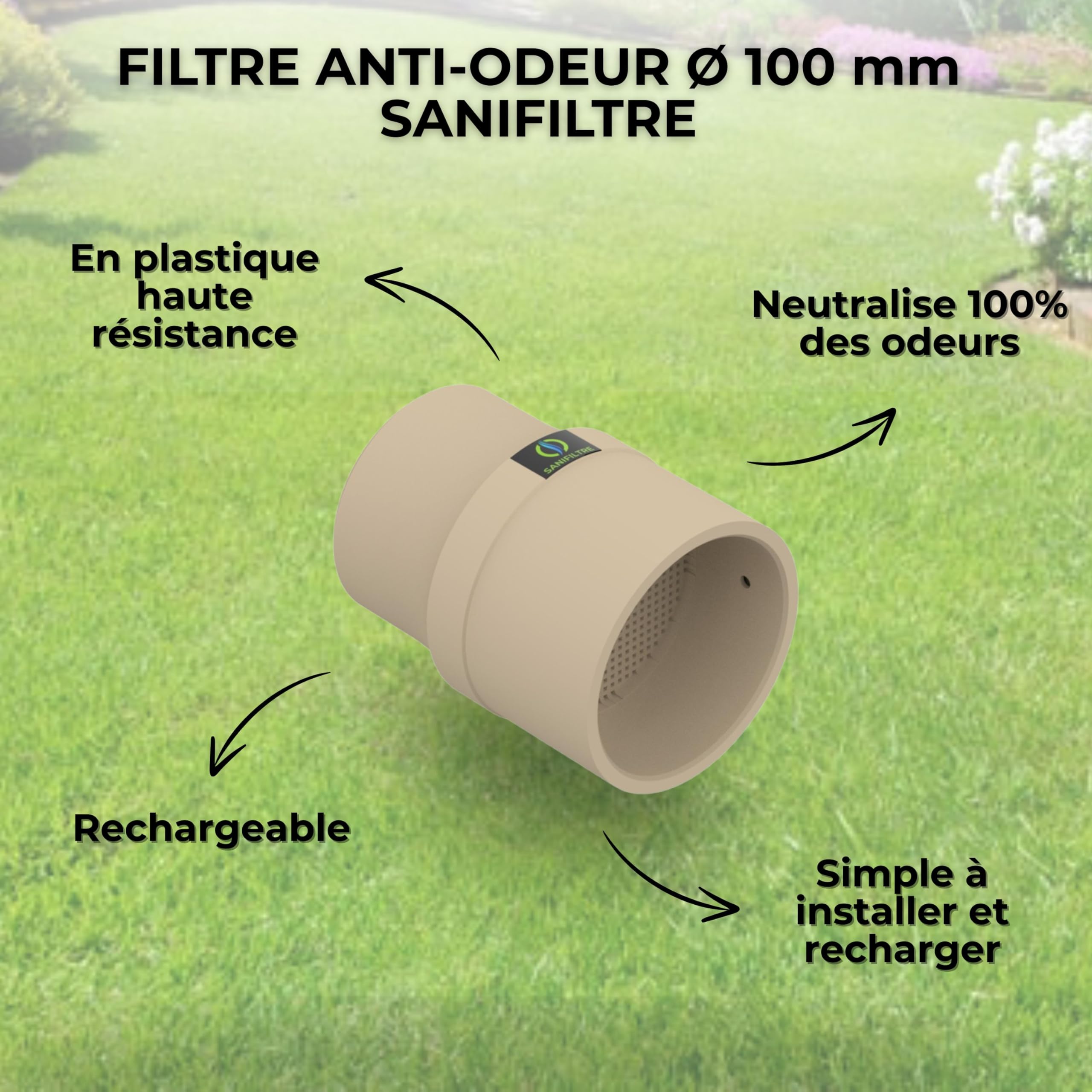 Filtre Anti-Odeurs Haute Performance au Charbon Actif Anti-H2S, avec Manchon Intégré 100 mm, Solution Cans Collage, pour Fosse Septique & Toutes Eaux, Rechargeable & Robuste – HYDRODIV