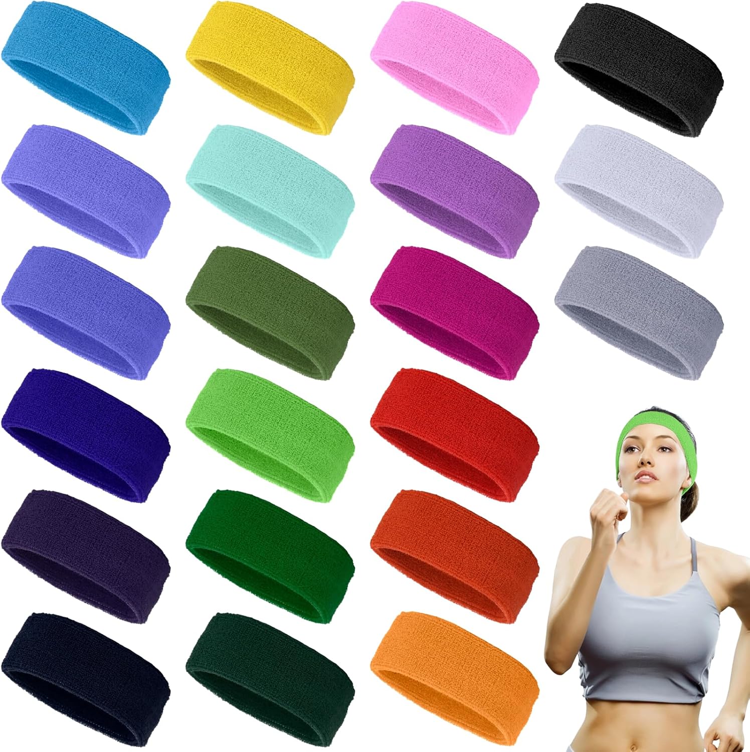 21 PCS Sports Headbands, Colorful Workout Sweatbands, Sweat
