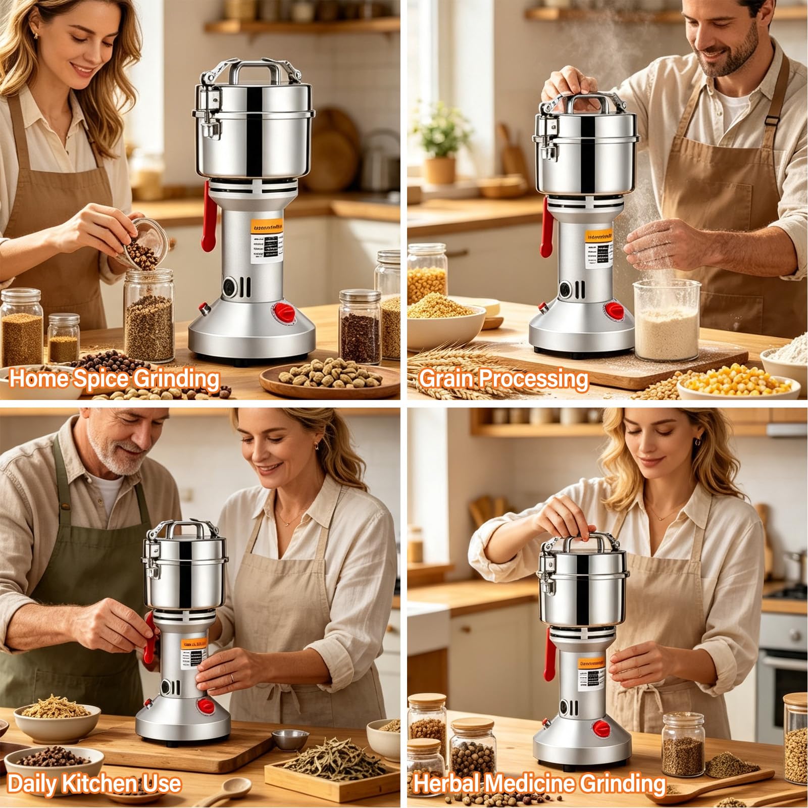 Moulin à céréales électrique 2500 W en acier inoxydable moulin à céréales avec système à triple lame 28000 tr/min Moteur puissant haute vitesse pour céréales sèches épices céréales céréales café maïs