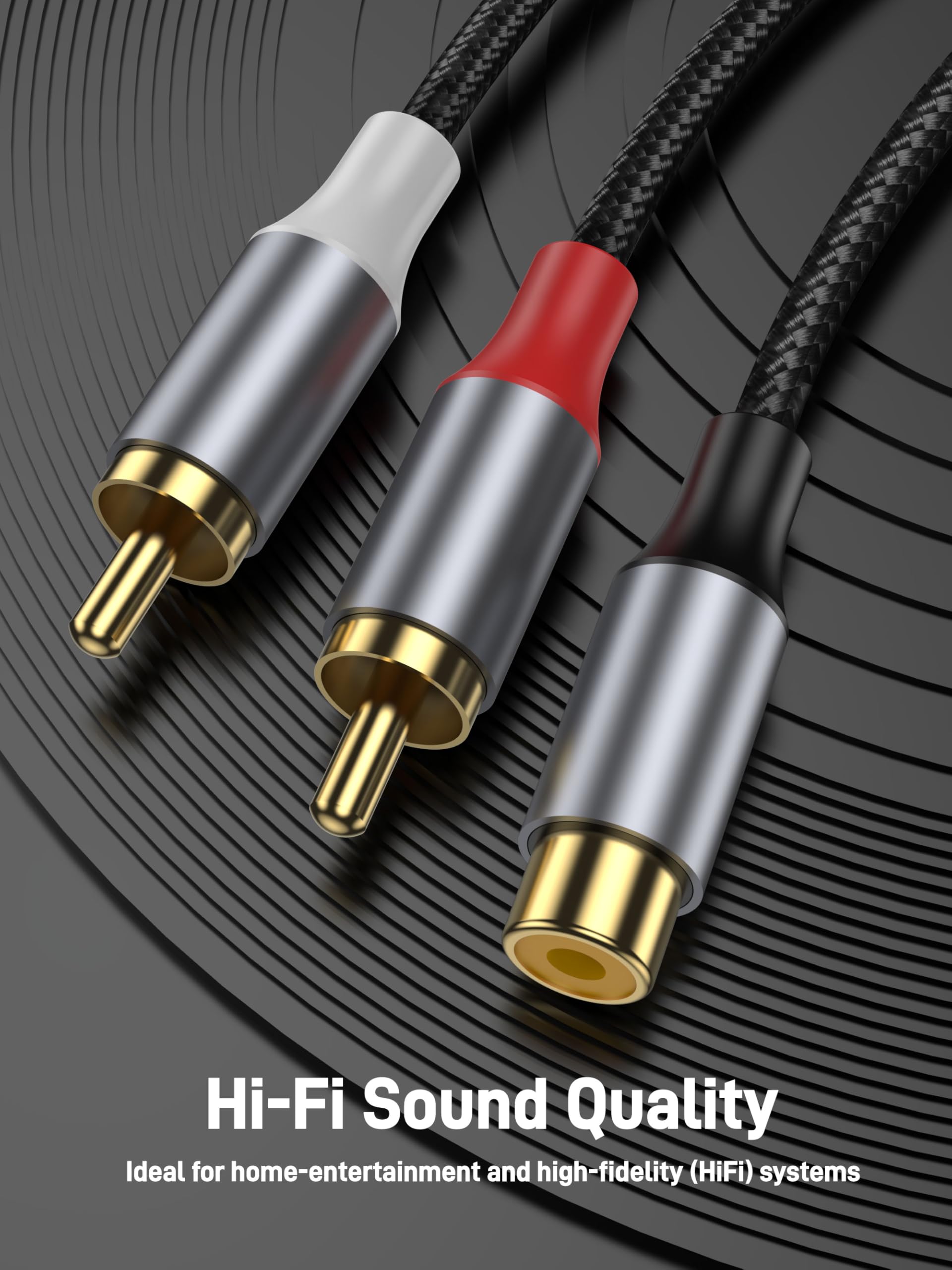 RCA Y Adapter Splitter Cable, RCA Y Splitter 1 Female to 2 Male, 20cm Short Stereo Audio Y Cable for Amplifier, Subwoofer, Home Theater, DVD, TV, Speaker. - 3