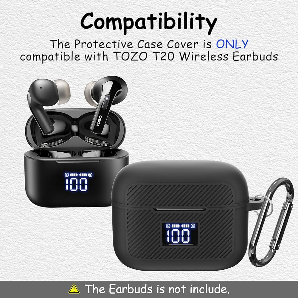 【✨特価✨】TOZO T20 ケース　カバー　シリコン　カラビナ付き　ブルー Amazon.com: Compatible with TOZO T20 Case Cover, Soft