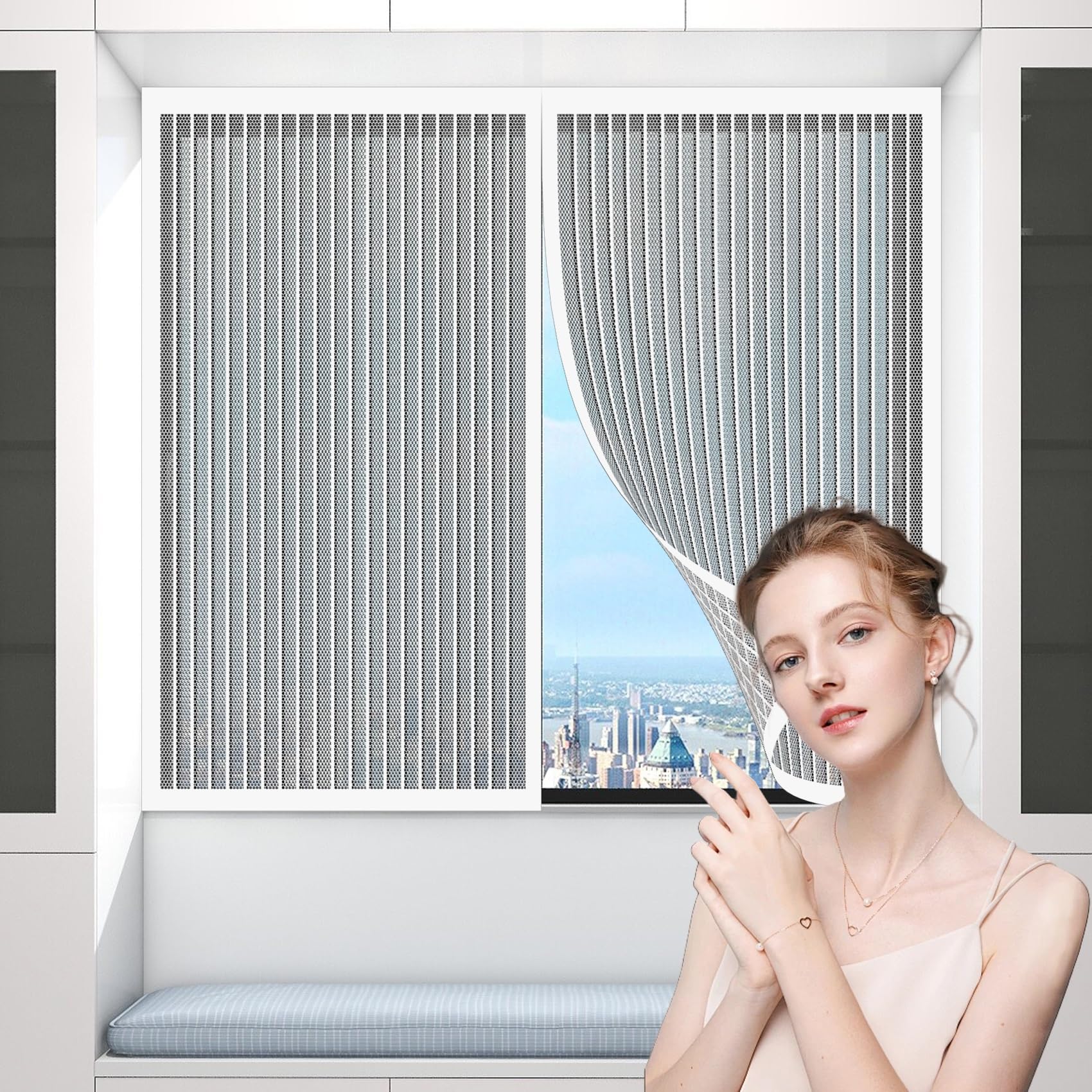 Magnetic Thermal Insulated Door Curtain 54 x 120 cm, Insect Protection Door No Gap, Mosquito Door Screen, Mesh Fly Curtain, Anti-Mosquito Curtain, for Keeping Out Flies & Bug, White