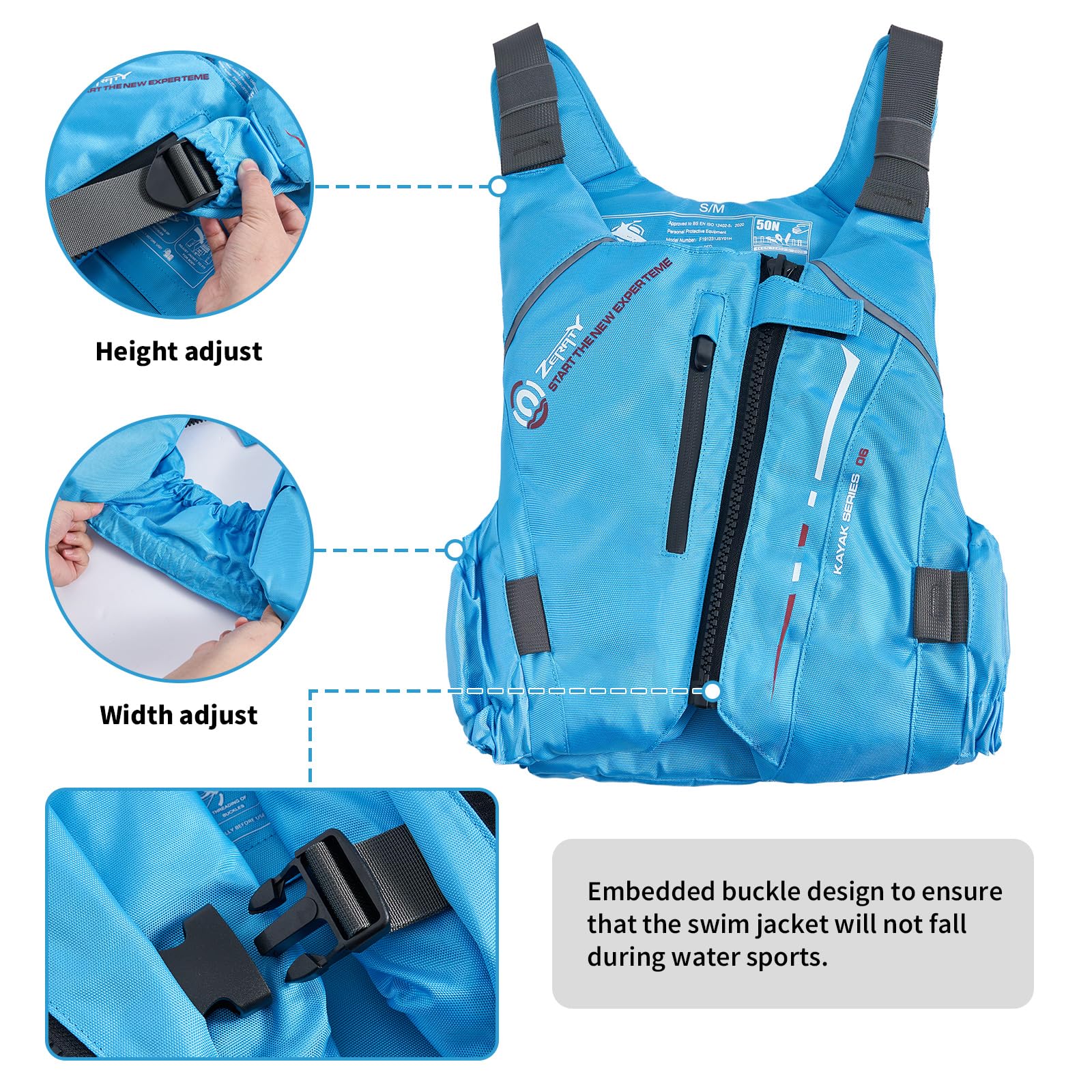 Zeraty Chaqueta de baño para Adultos Chaleco de flotabilidad 50N para Canoa, Kayak, Vela y Otros Deportes acuáticos