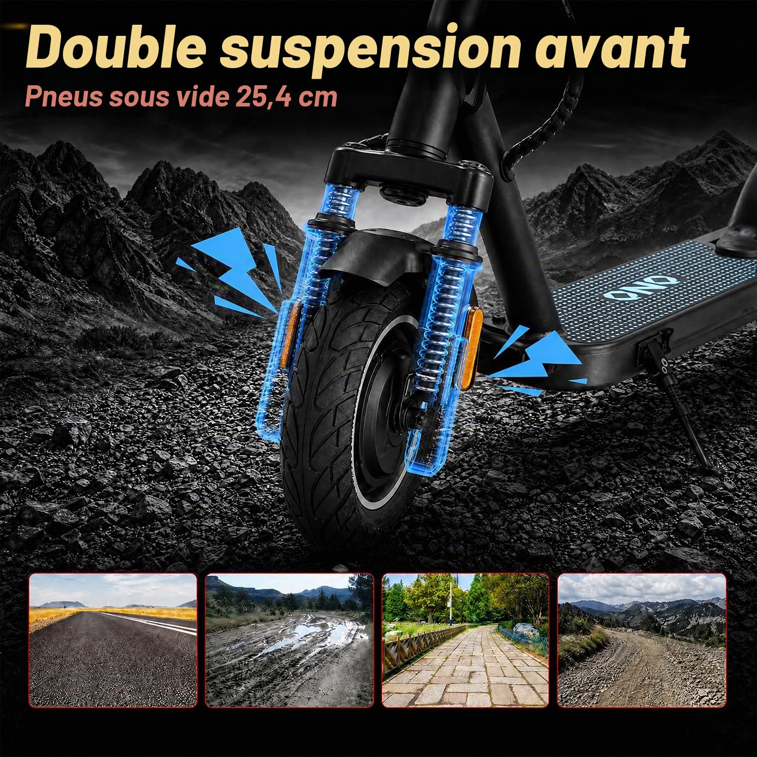 Trottinette Électriques,Moteur 1500W Puissante Sportive Professionnelle,10" Pneu Anti-crevaison, Batterie 13AH,autonomie de 25 à 35 km,Maximum 25km/h, Double Frein,Double Amortisseur,Charge Max 120kg