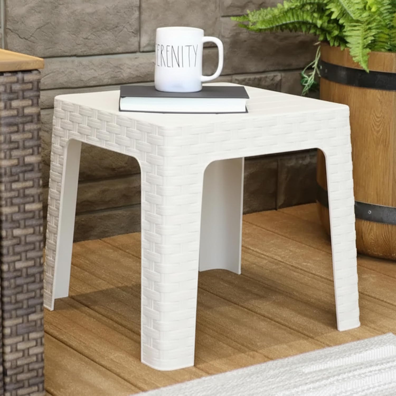 Sunnydaze Adirondack Small Outdoor Side Table for Balcony Essentials - Plastic Square End Table for Outside Patio - Set of 4 - White