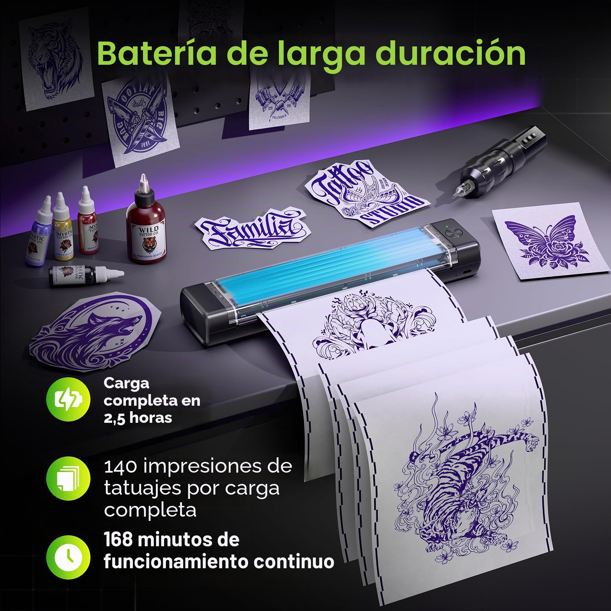 Itari Termocopiadora Tattoo, Impresora Tatuajes con 100 Hojas de Papel de Transferencia, Impresora Termica Tattoo, Impresora Tattoo Compatible con Smartphone PC,Negro,100 Hojas