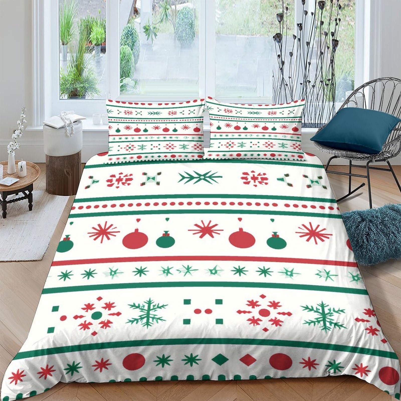 Ctjqhvkz Style-1 3D Printed Christmas Ornament Fitted Sheet Microfiber Soft Breathable Snowflake Mattress Cover For Bedroom Decor Single（135X200cm）
