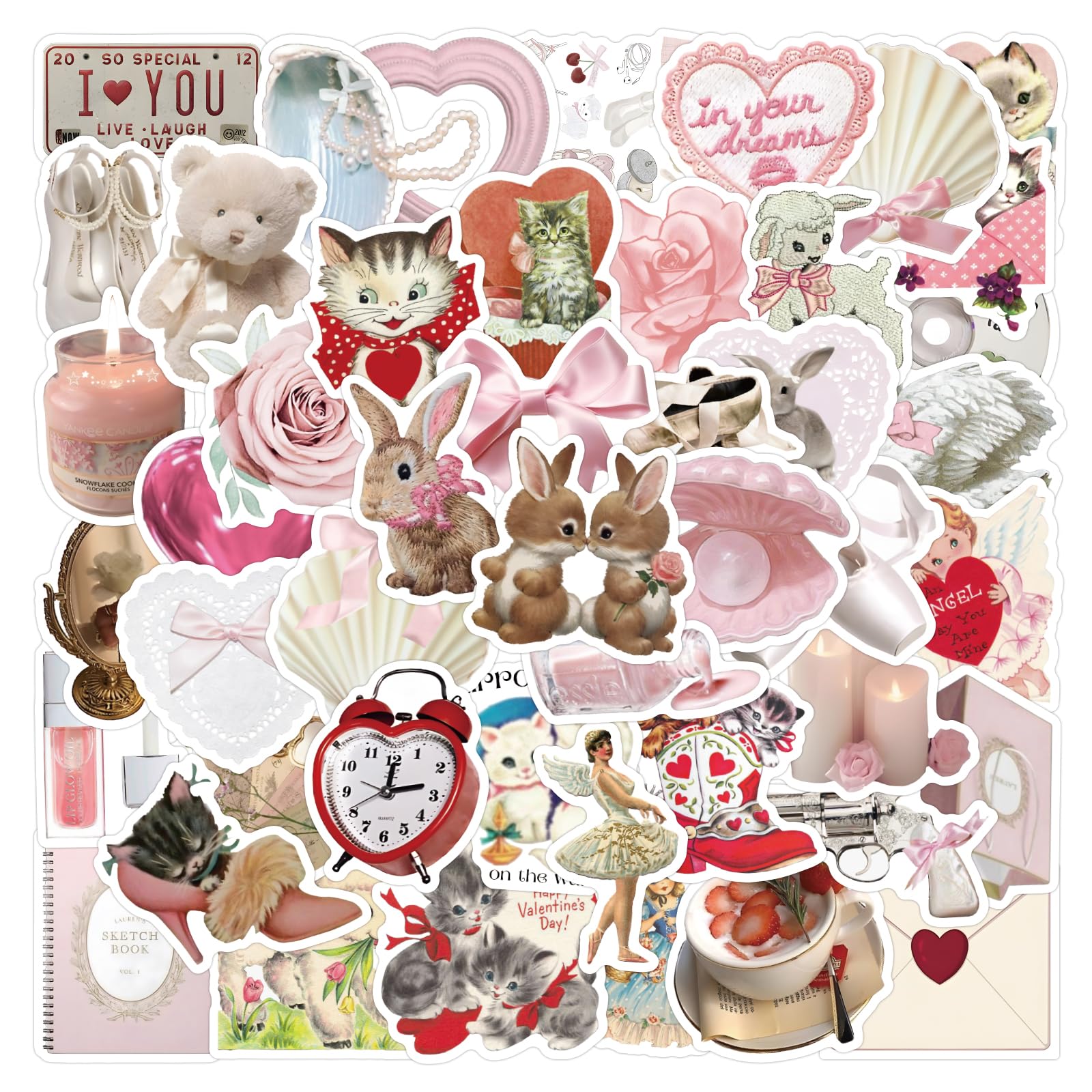 63pcs Coquette Stickers Pack, Cute Vinyl Aesthetic Stickers, Waterproof Pink Stickers for Laptop Water Bottle, Phone