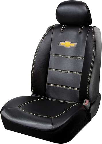 Plasticolor 008626R01 - Funda de asiento de lujo compatible con logotipo bordado de Chevrolet, costuras de alto contraste, 3 piezas, sin costados,