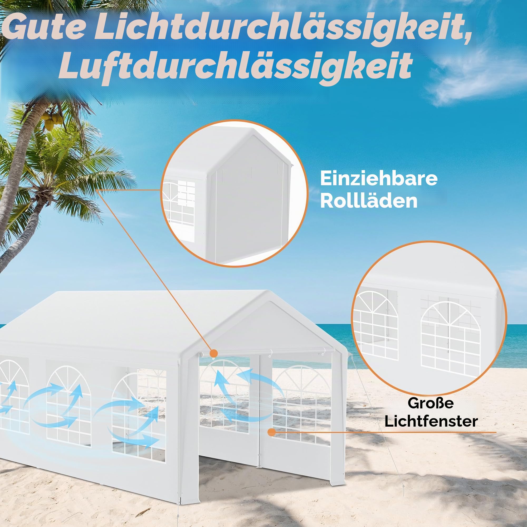 FIVMEN Pavillon Partyzelt 3x6 m mit 4 Abnehmbaren Seitenwänden Wasserdicht Stabil Winterfest Sonnenschutz Gartenpavillon Party Zelt Gartenzelt, Weiß