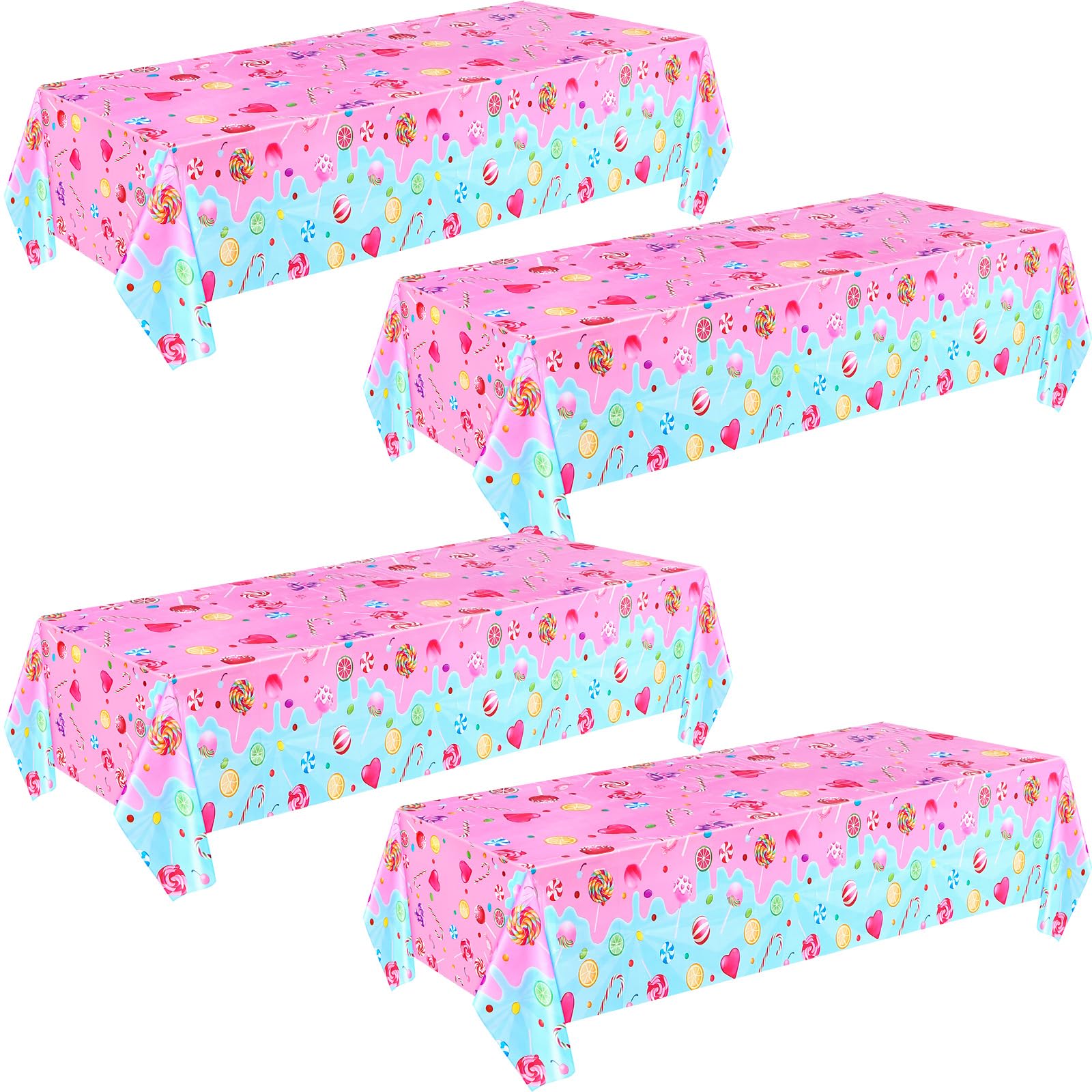 4 Pieces Candyland Plastic Tablecloth Candyland Party Decorations Colorful Lollipop Table Covers for Candy Land Birthday Baby Shower Party Supplies