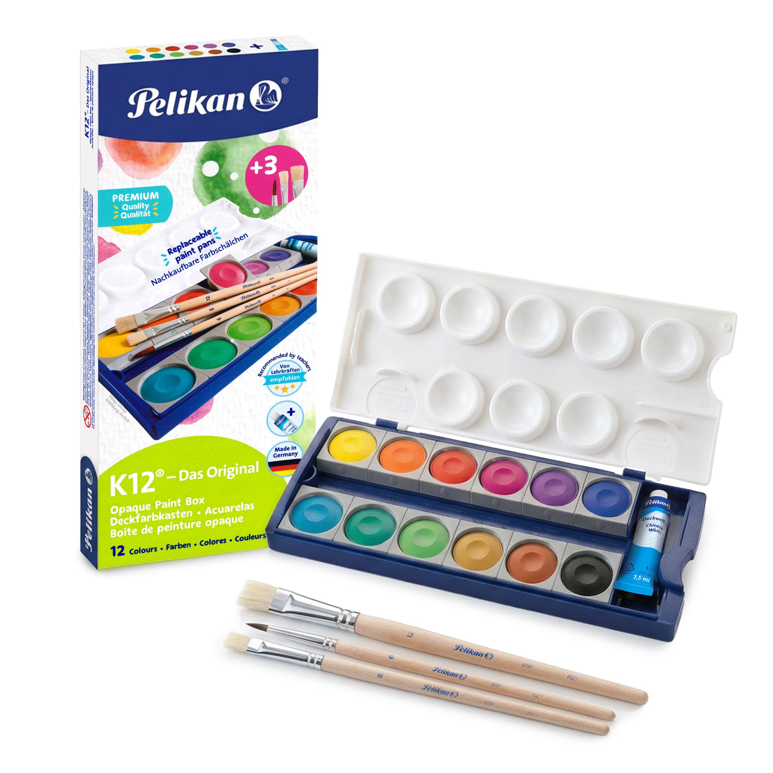 Pelikan K12 Deckfarbkasten inkl. 3 Pinsel Schulset