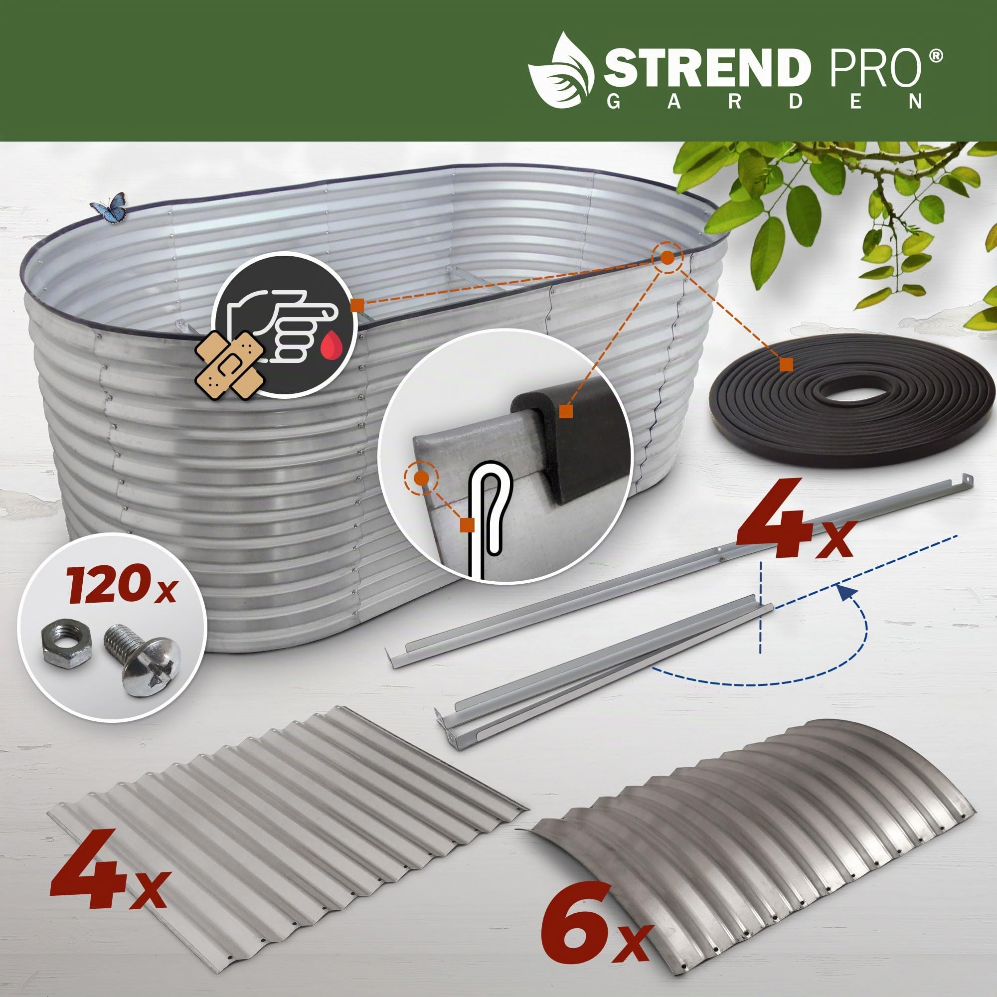 STREND PRO Bancal de Metal 200 x 100 x 80 cm (Largo x Ancho x Alto) | Kit de bancal de Metal para jardín Chapa | bancal de jardín de Acero galvanizado para Verduras, Hierbas y Plantas de Tomate