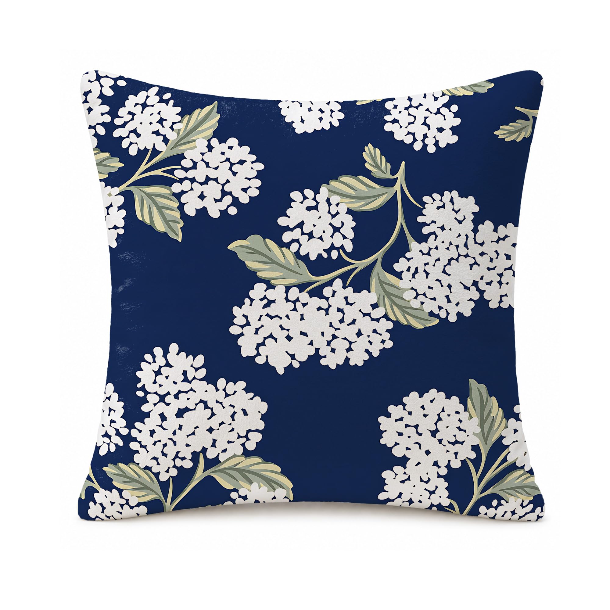 LASLEN 1 Pack Navy White Hydrangea Cushion Covers 45 x 45 cm,Decorative Pillowcase with Hidden Zipper,Skin-Friendly Household Bedroom Throw Pillow Covers